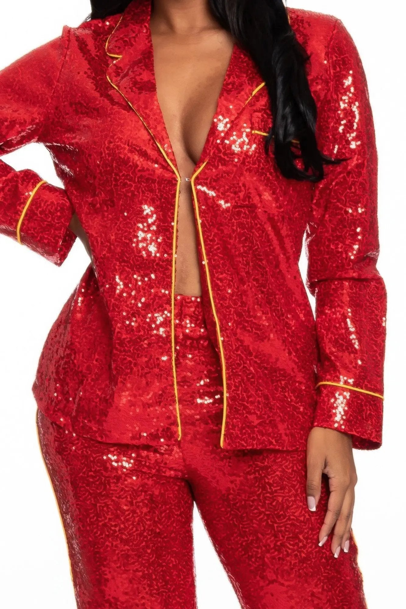 Sequin Collared Two Piece Set - DressAffection