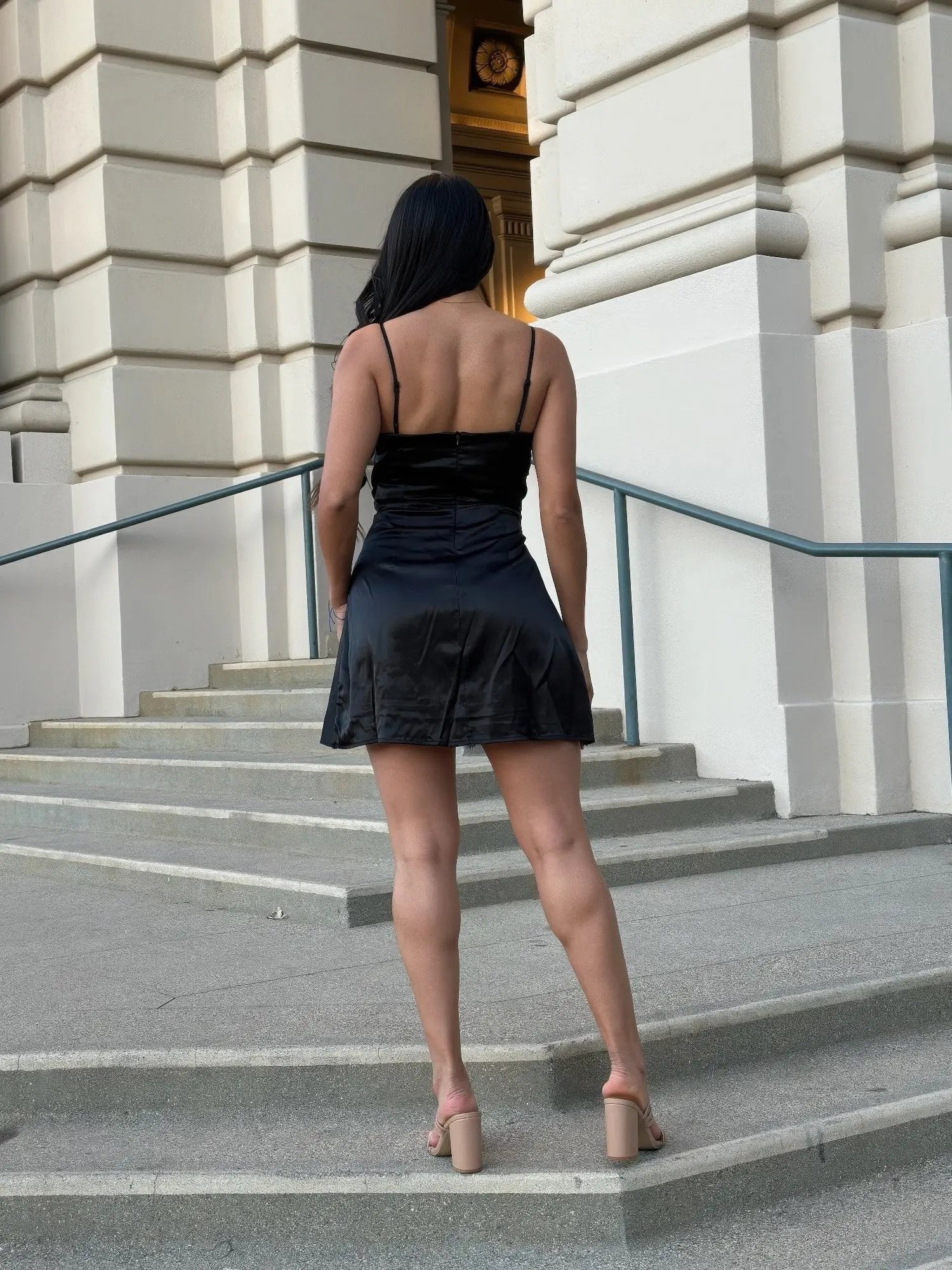 Sexy Party Satin Wrap Like & Lace Nude Mini Dress - DressAffection