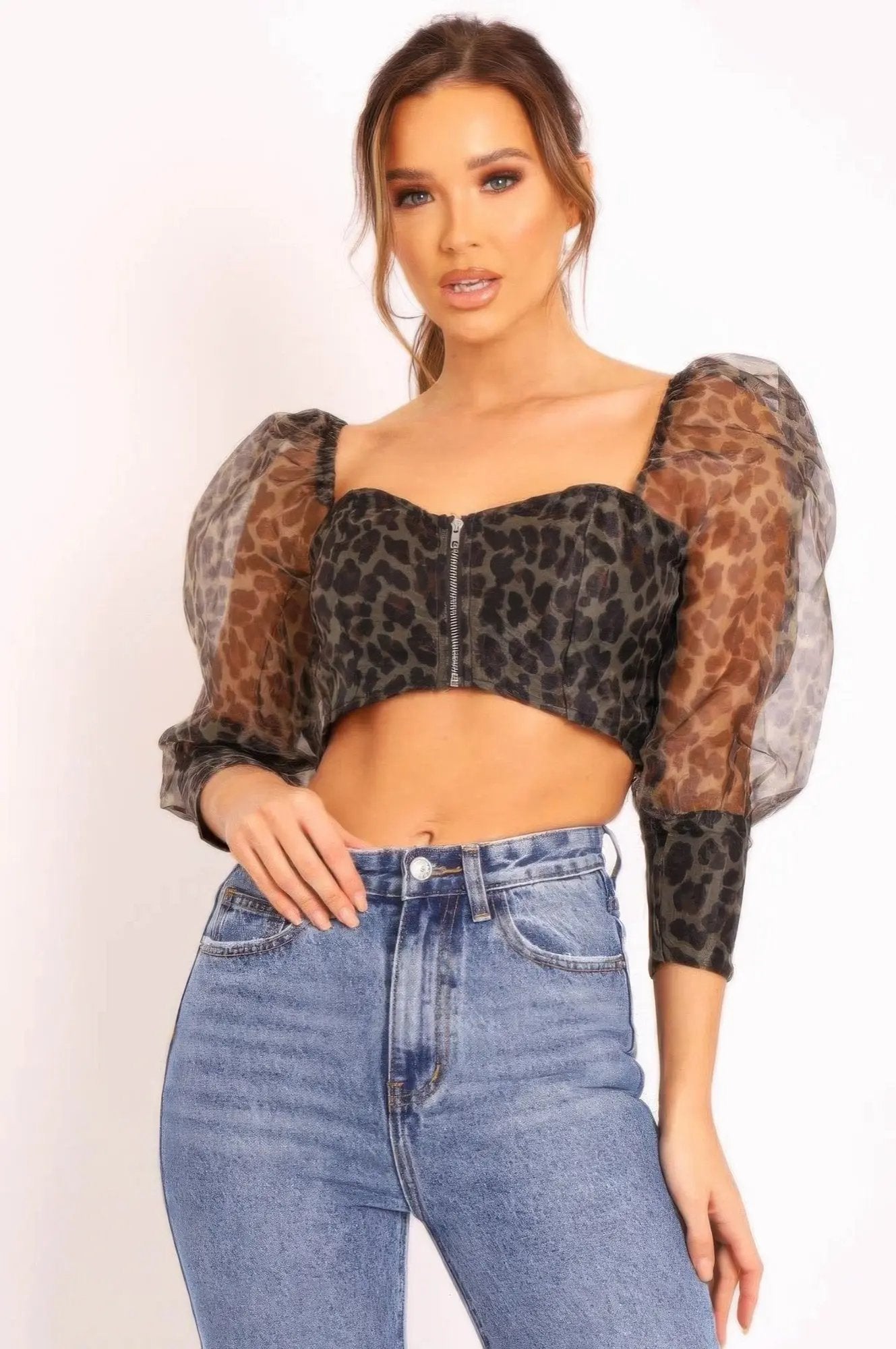 Sheer Leopard Print Crop Top - DressAffection
