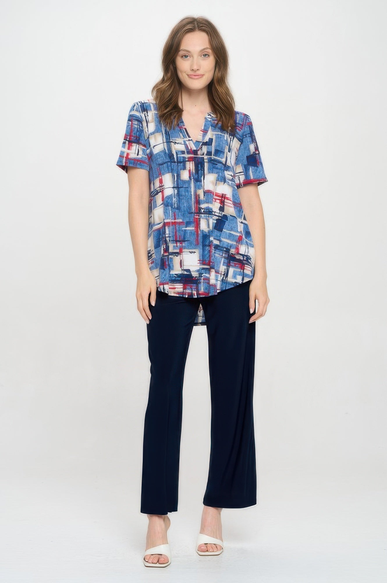 Short Sleeve V-neck Notch Top - DressAffection