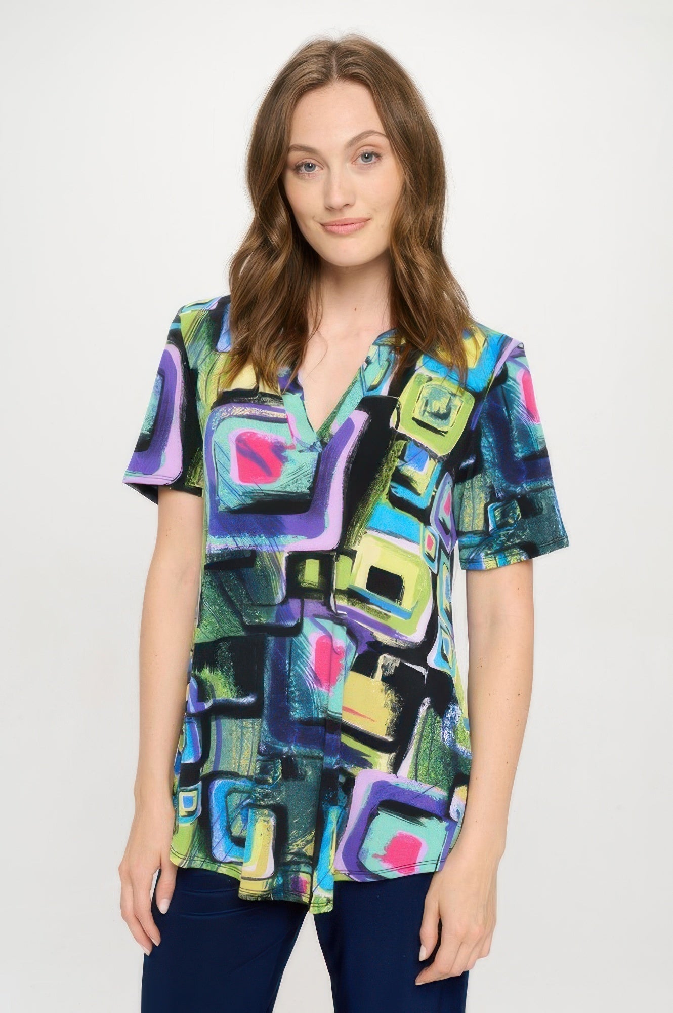 Short Sleeve V-neck Notch Top - DressAffection