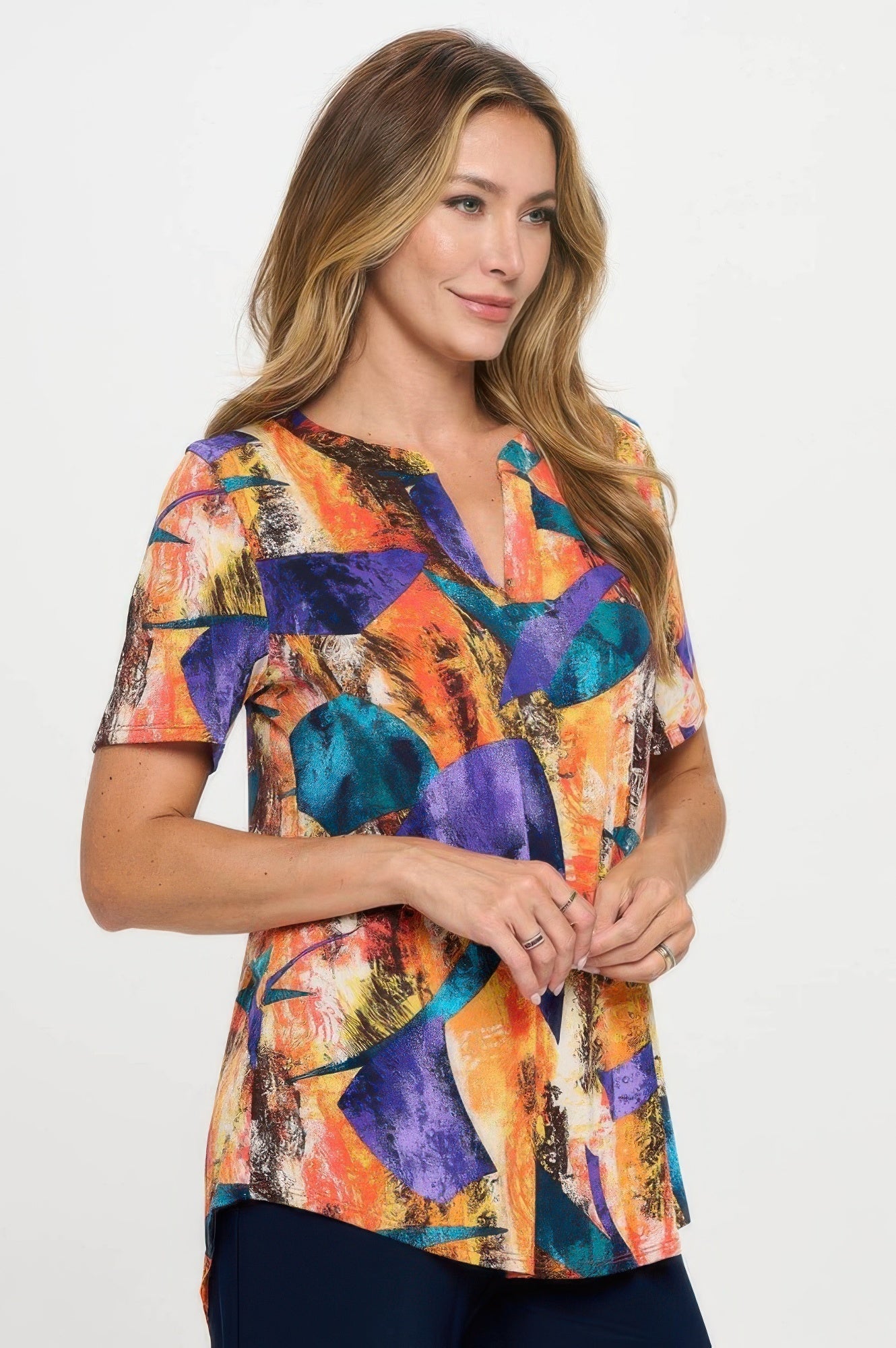 Short Sleeve V-neck Notch Top - DressAffection