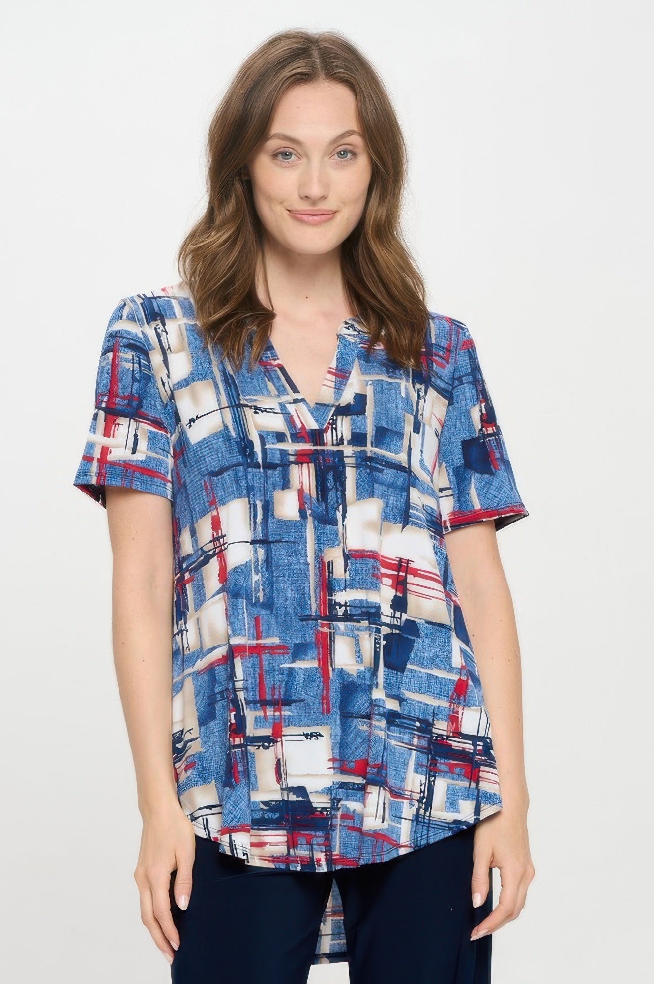 Short Sleeve V-neck Notch Top - DressAffection