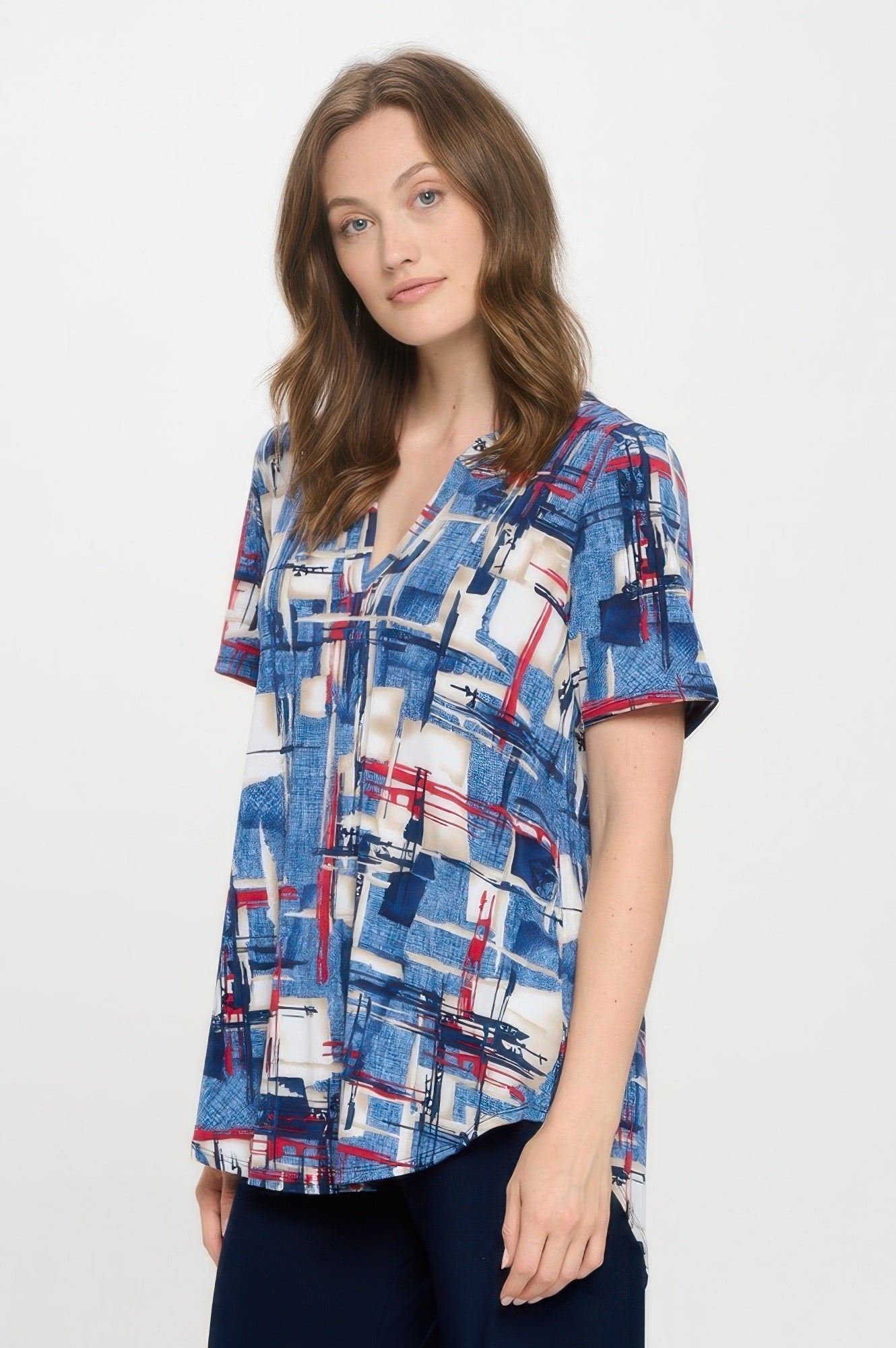 Short Sleeve V-neck Notch Top - DressAffection