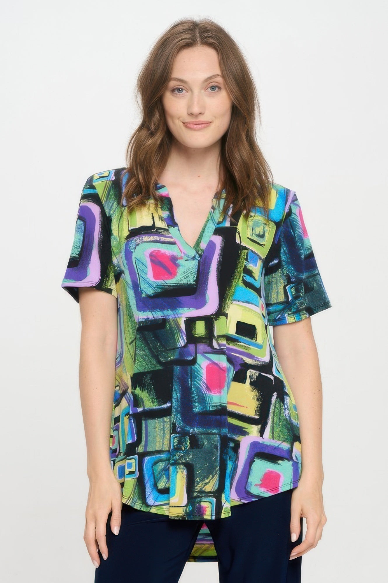 Short Sleeve V-neck Notch Top - DressAffection