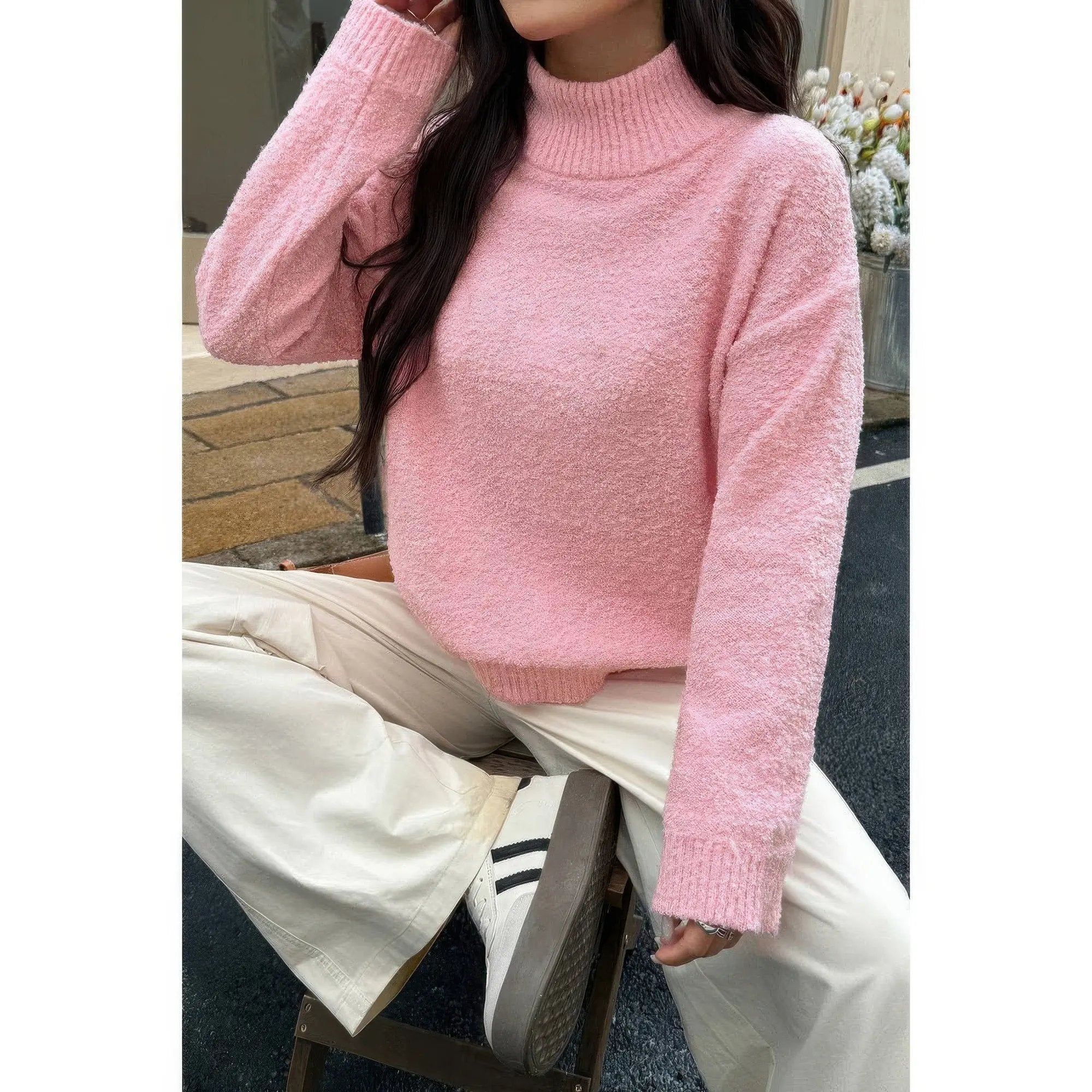 Soft Knit Roll Neck Long Sleeves Sweater - DressAffection