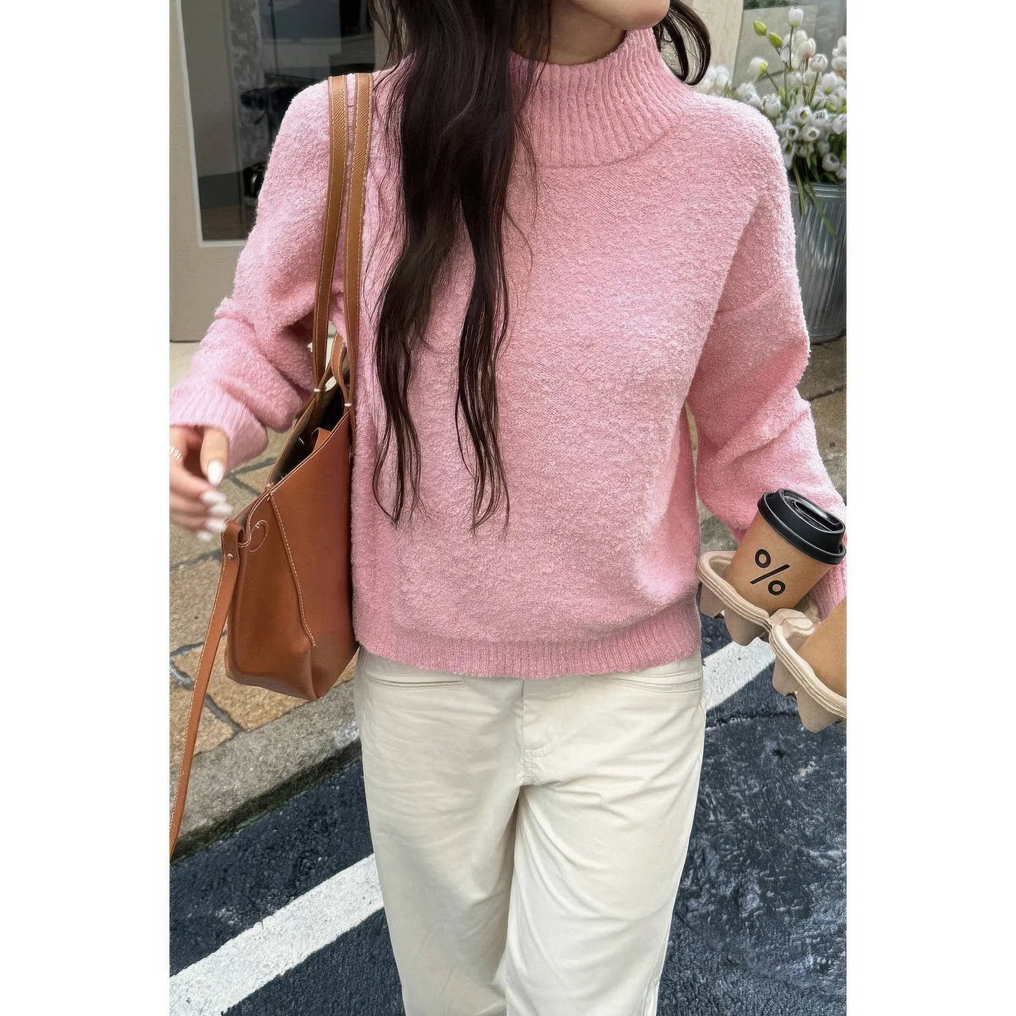 Soft Knit Roll Neck Long Sleeves Sweater - DressAffection