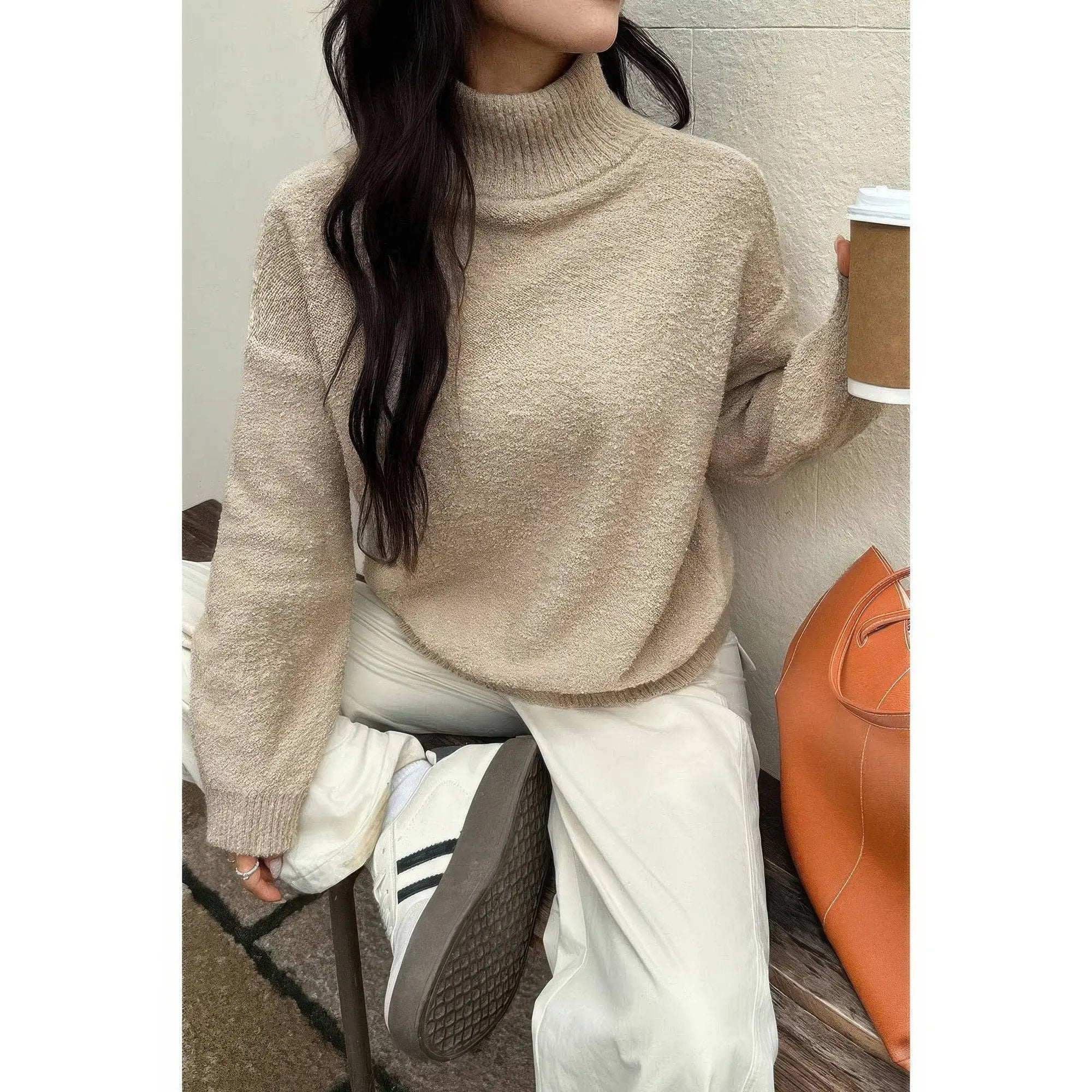 Soft Knit Roll Neck Long Sleeves Sweater - DressAffection