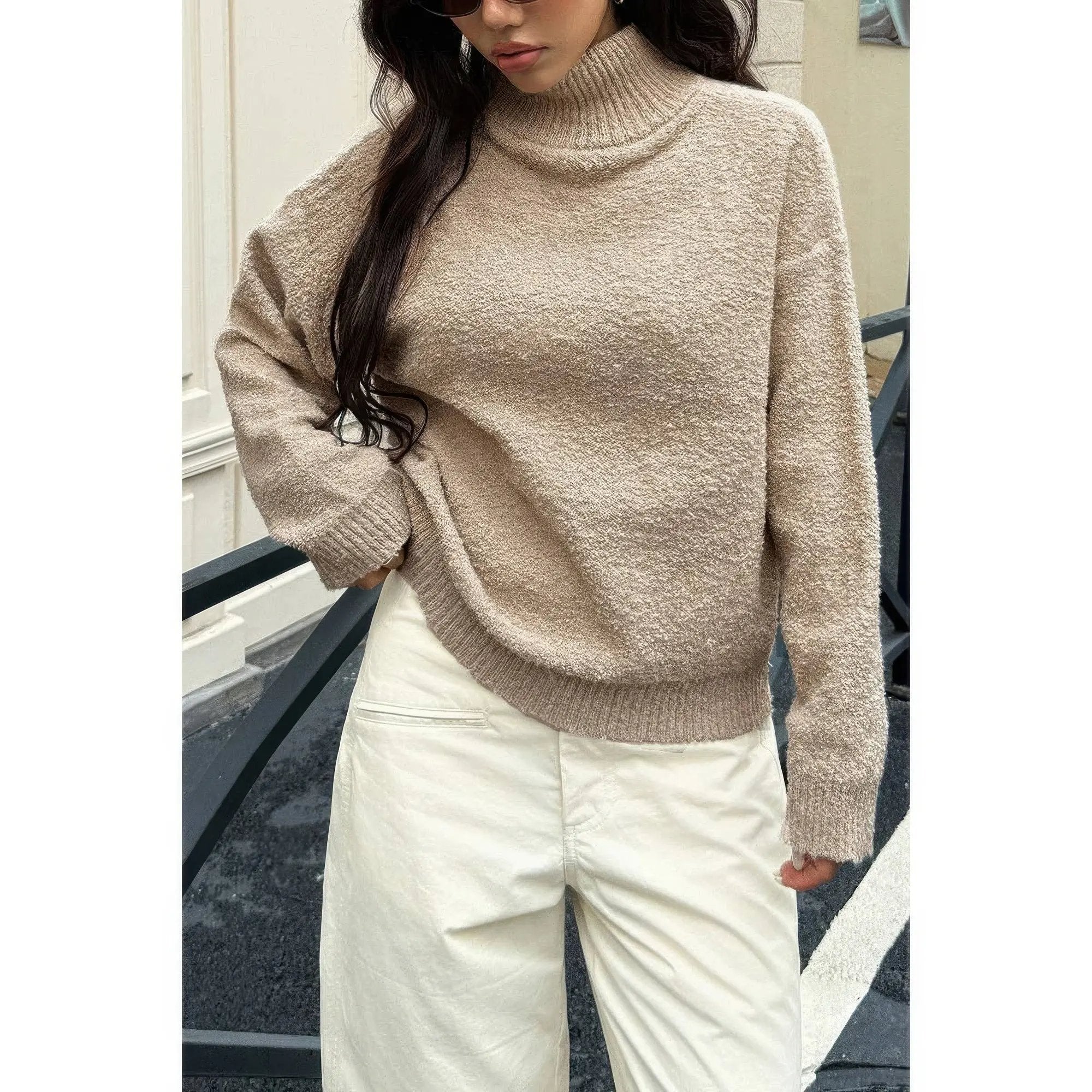 Soft Knit Roll Neck Long Sleeves Sweater - DressAffection