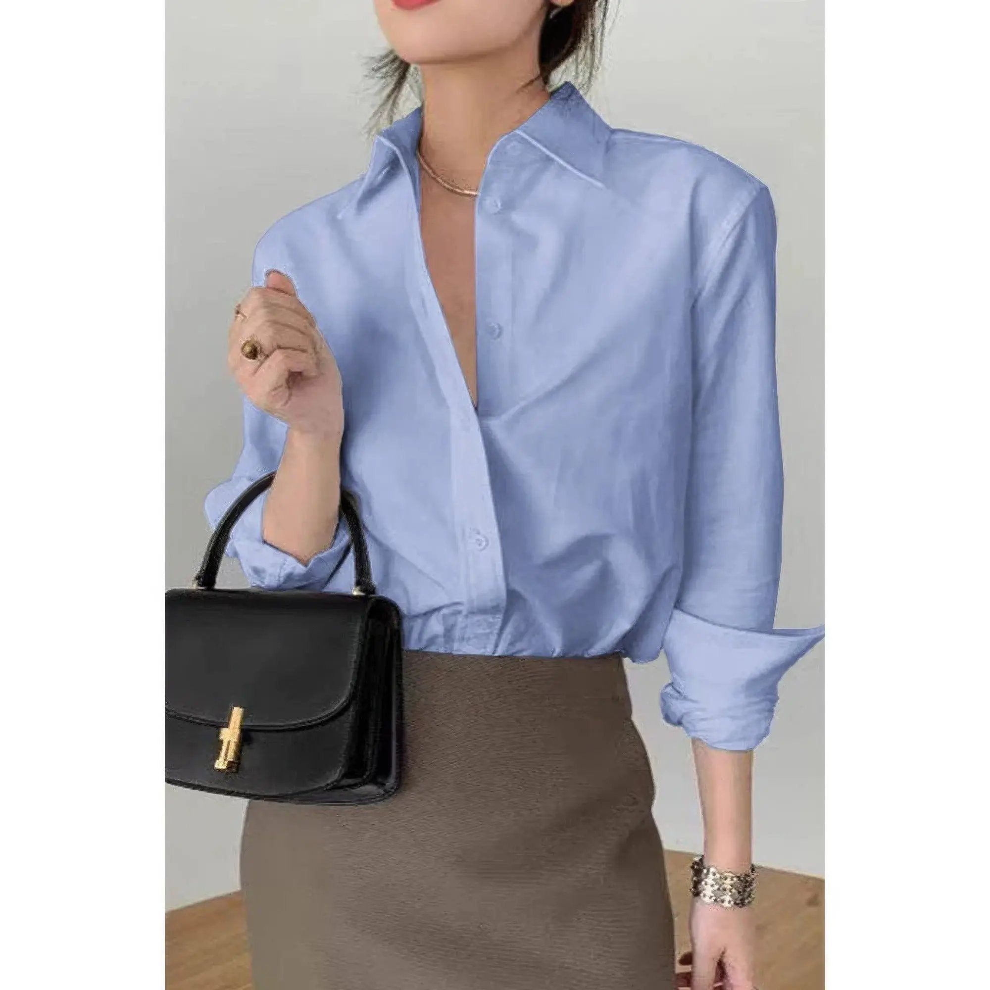 Solid Drop Shoulder Button Up Loose Shirt - DressAffection