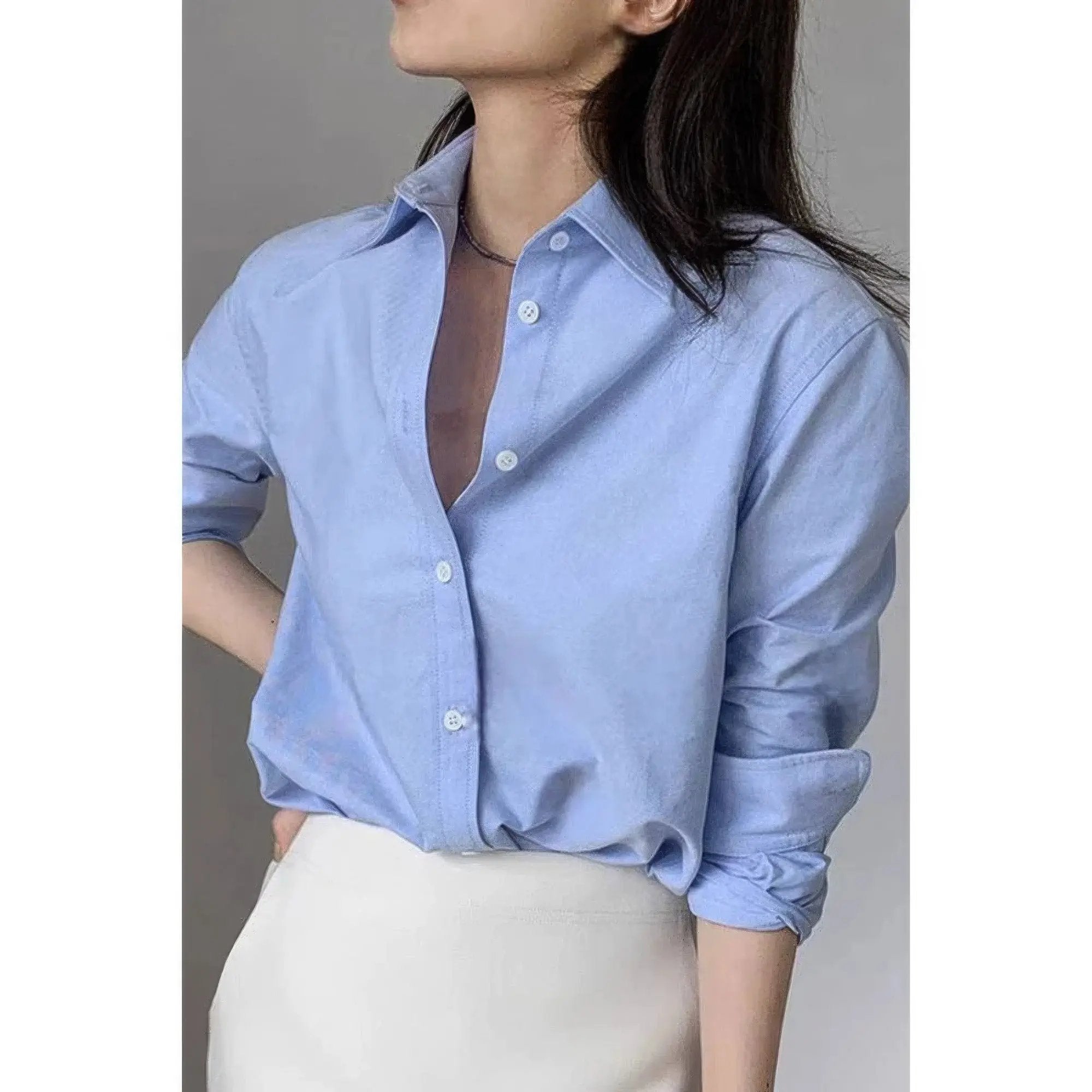 Solid Drop Shoulder Button Up Loose Shirt - DressAffection
