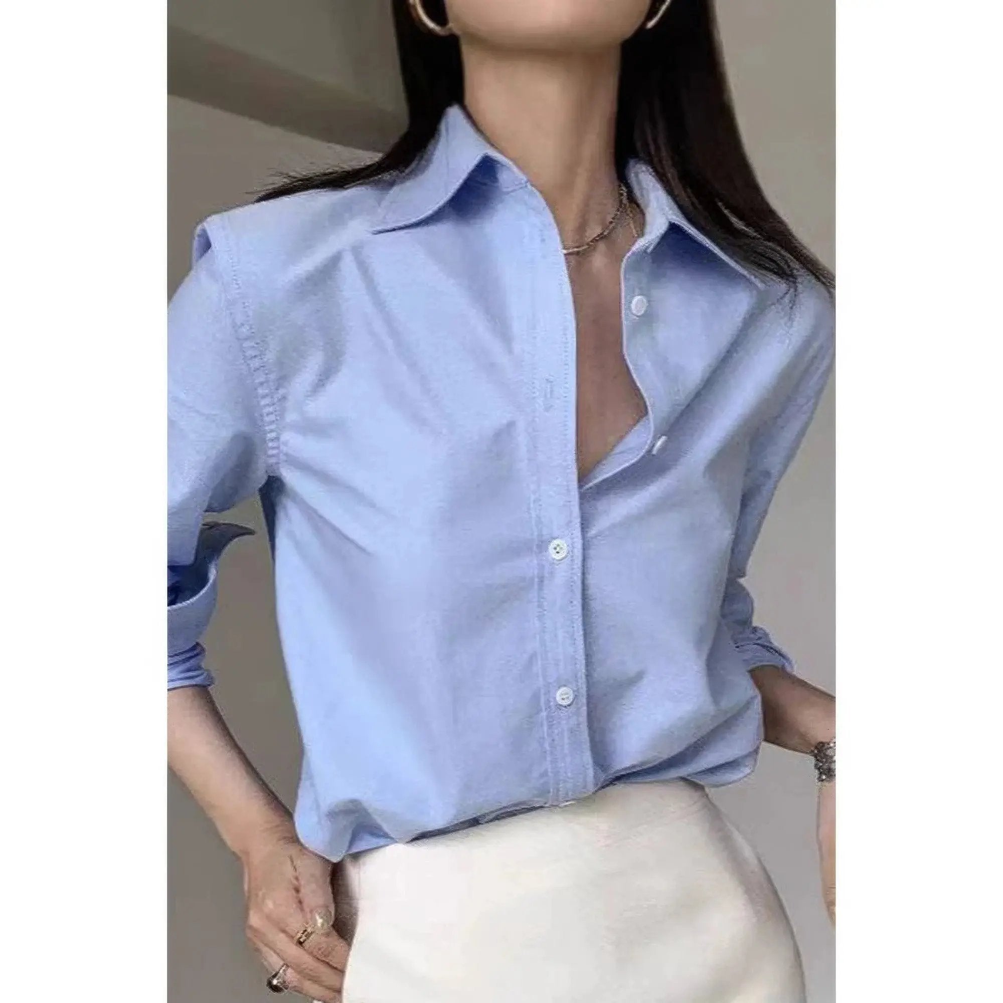 Solid Drop Shoulder Button Up Loose Shirt - DressAffection
