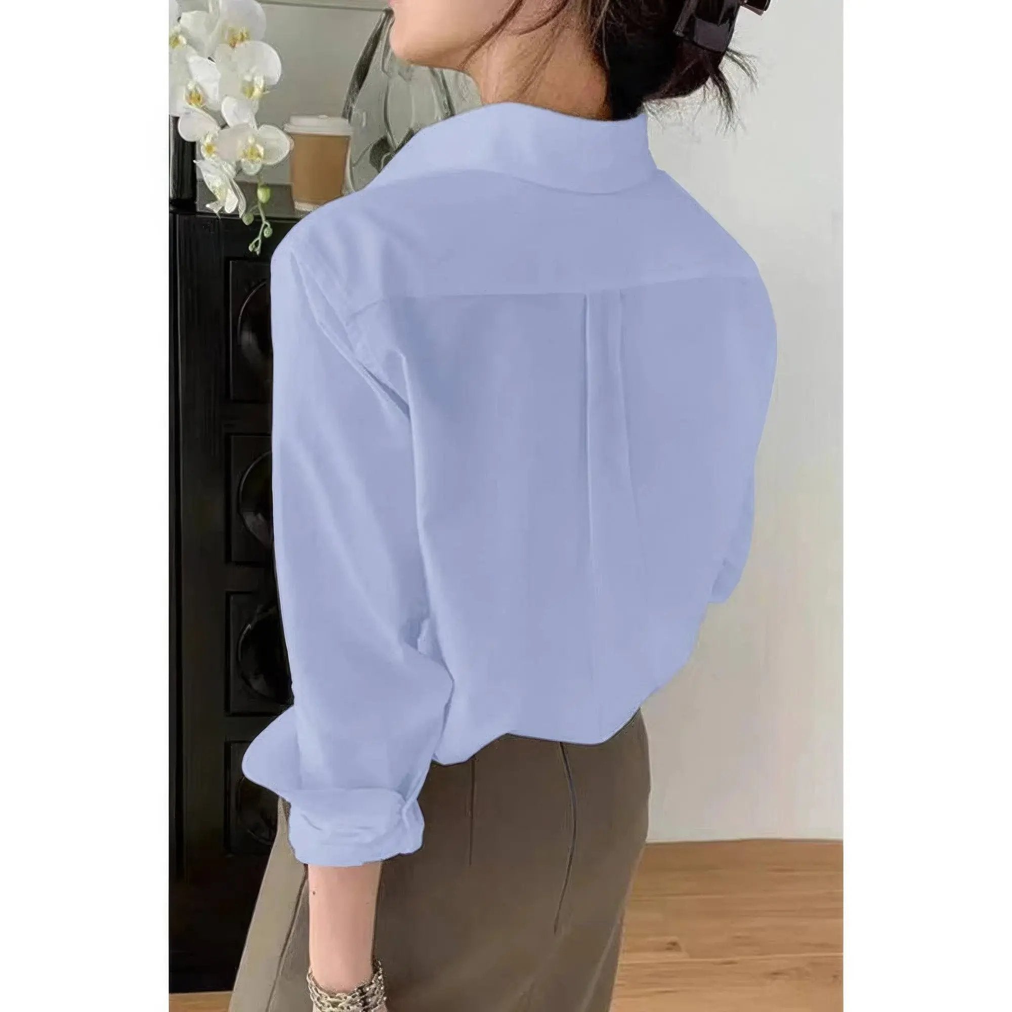 Solid Drop Shoulder Button Up Loose Shirt - DressAffection
