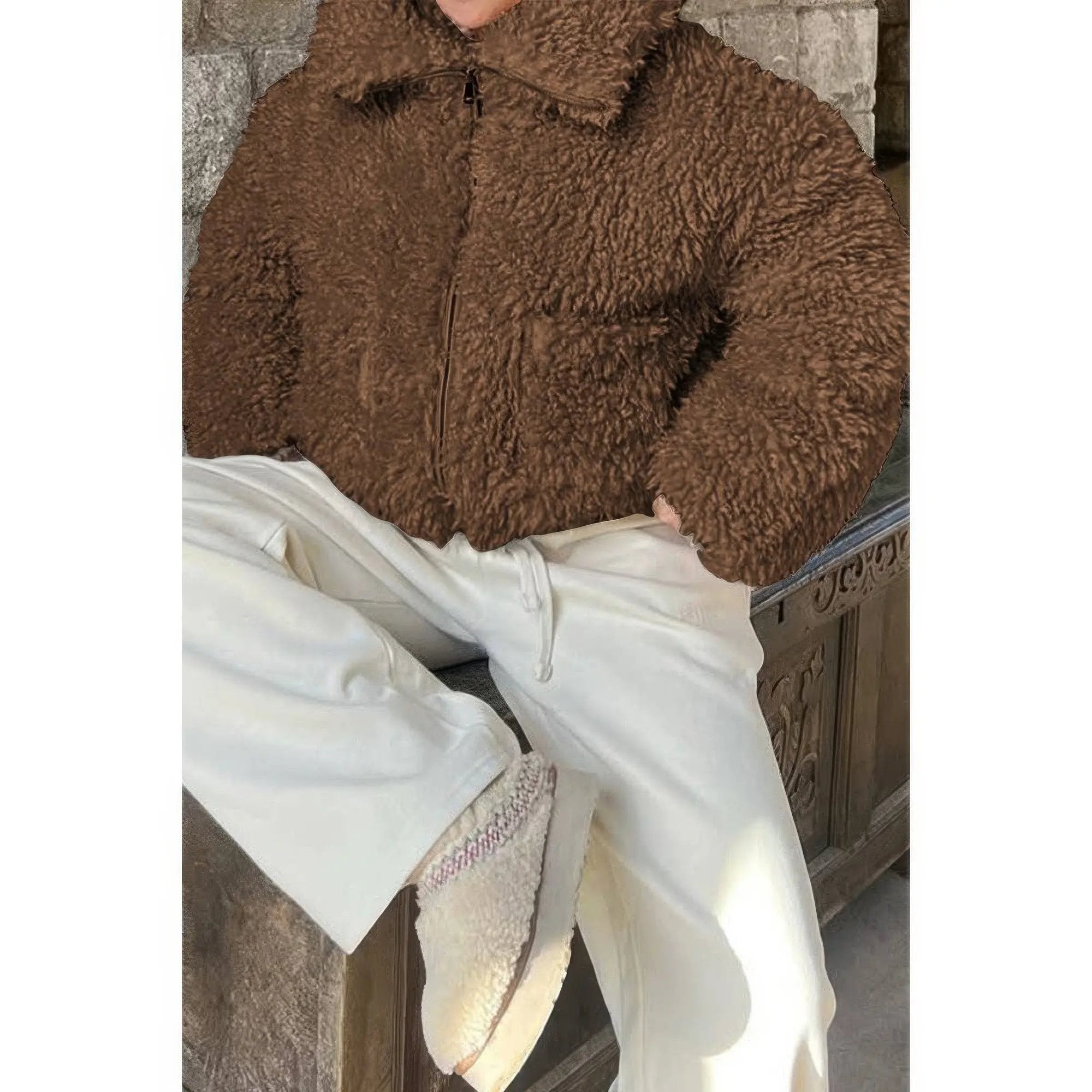 Solid Fleece Cropped Cozy Fuzzy Fur Jacket - DressAffection