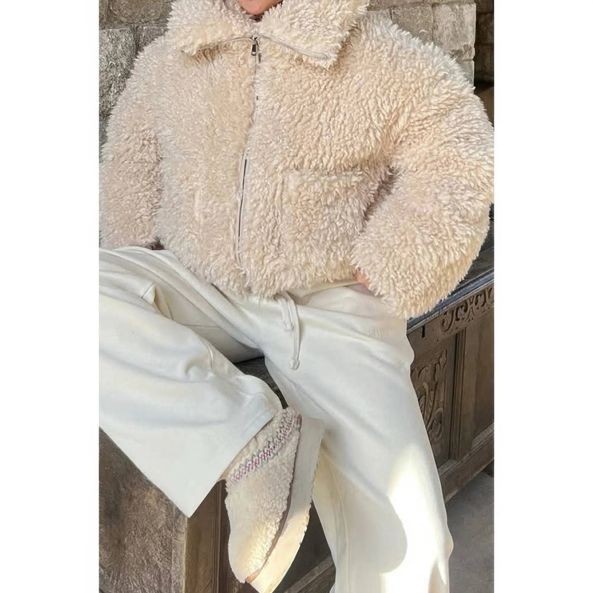 Solid Fleece Cropped Cozy Fuzzy Fur Jacket - DressAffection