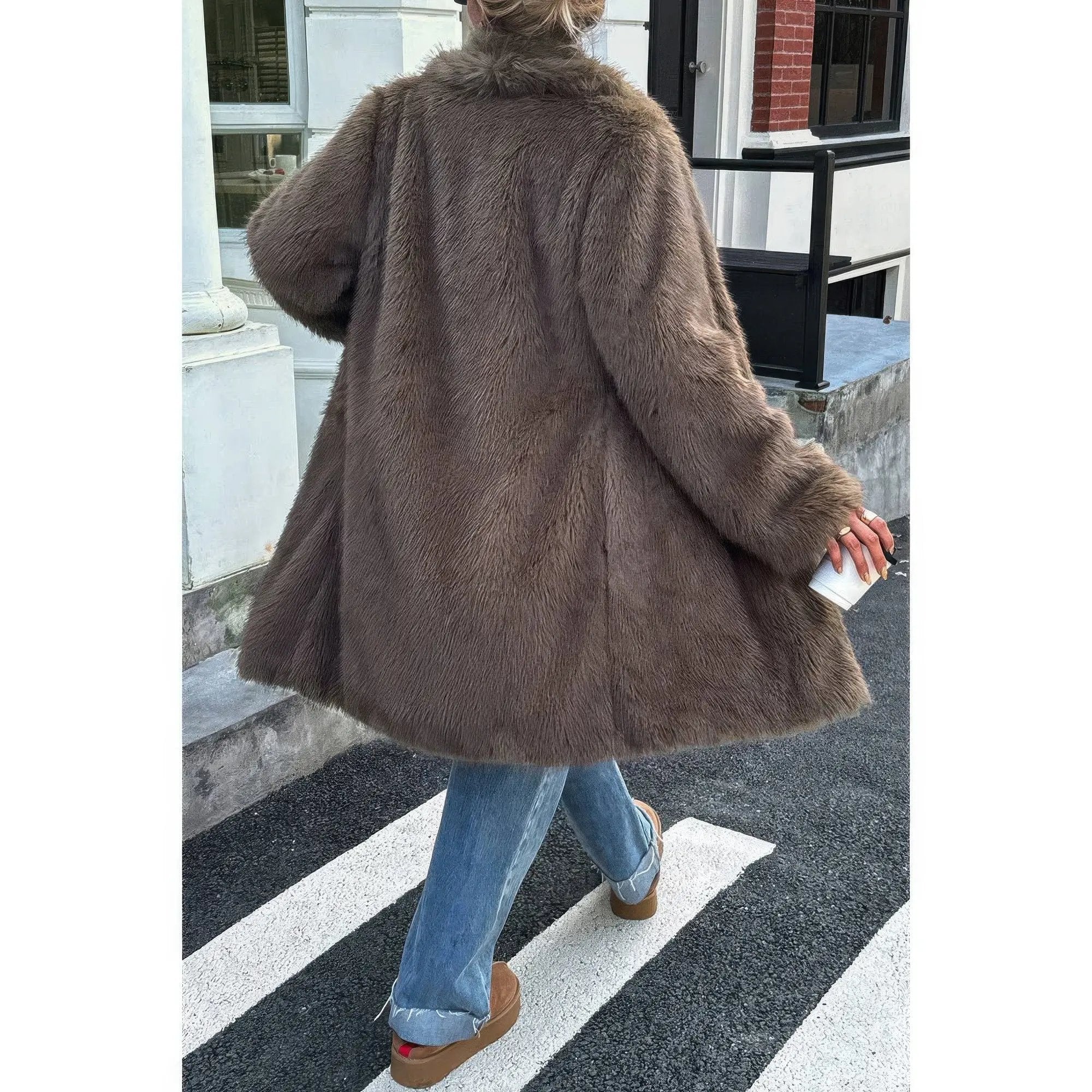 Solid Fluffy Faux Fur Shaggy Long Body Outwear - DressAffection