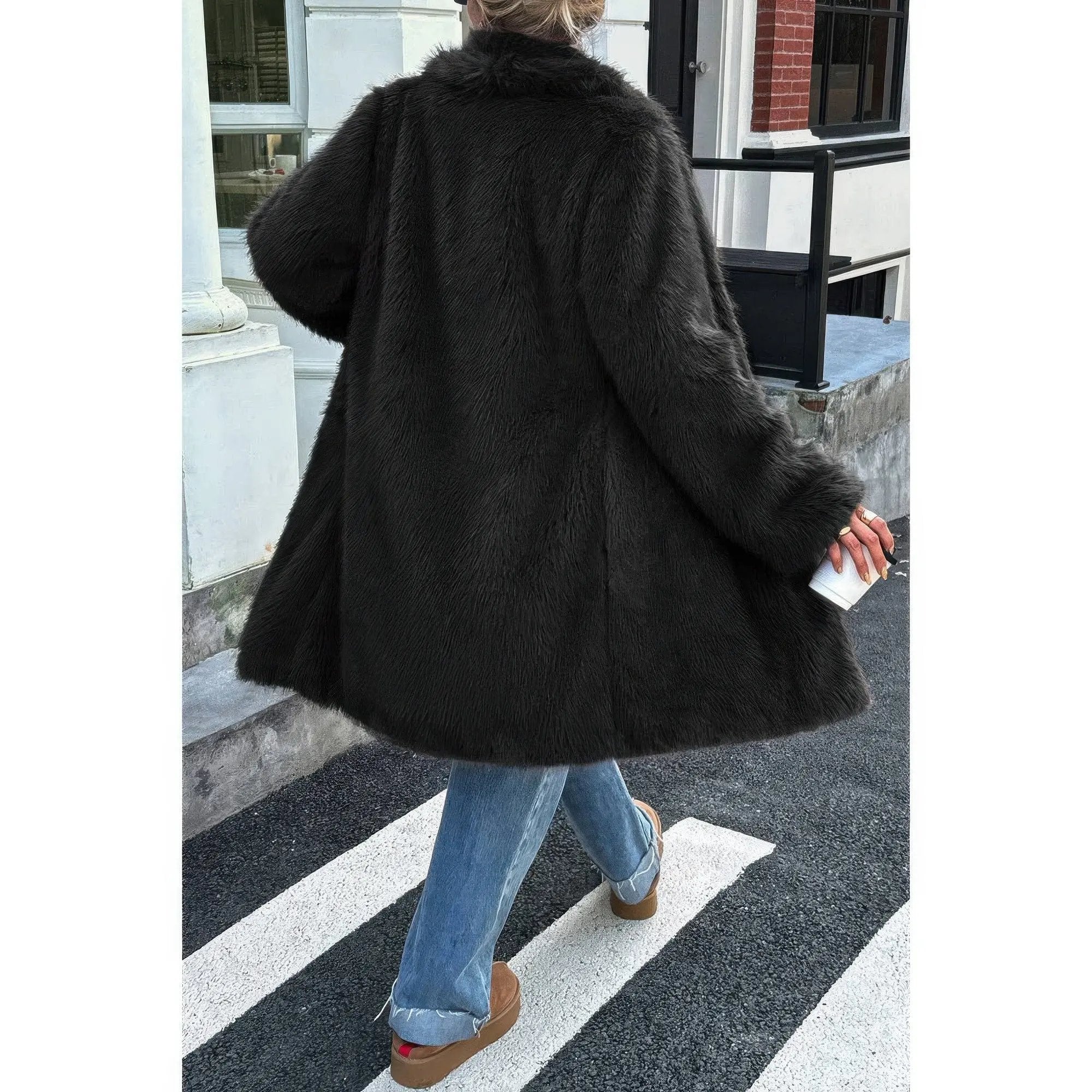 Solid Fluffy Faux Fur Shaggy Long Body Outwear - DressAffection