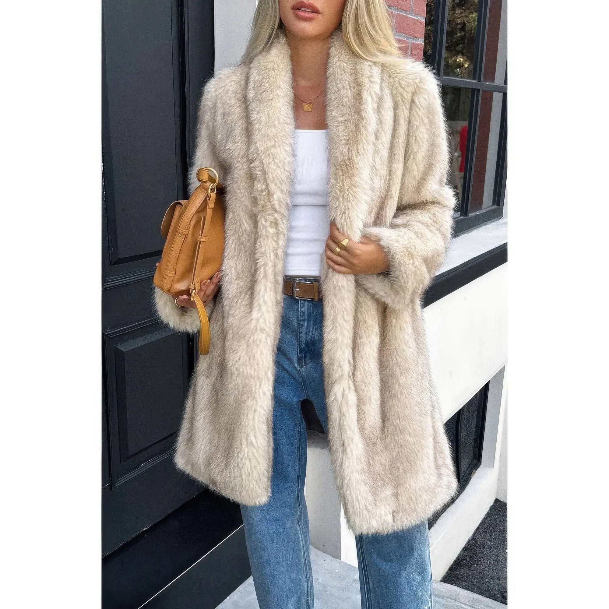 Solid Fluffy Faux Fur Shaggy Long Body Outwear - DressAffection