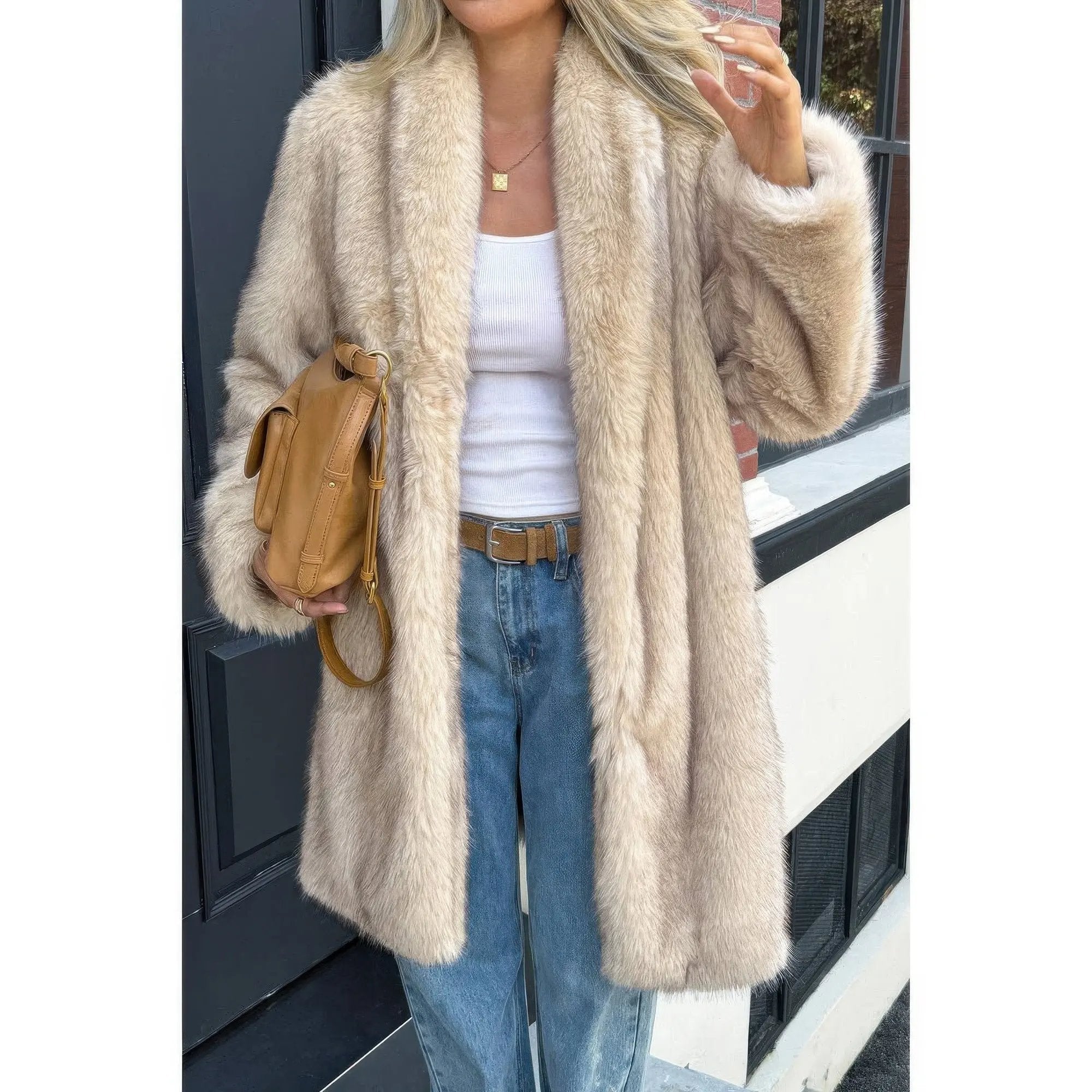 Solid Fluffy Faux Fur Shaggy Long Body Outwear - DressAffection