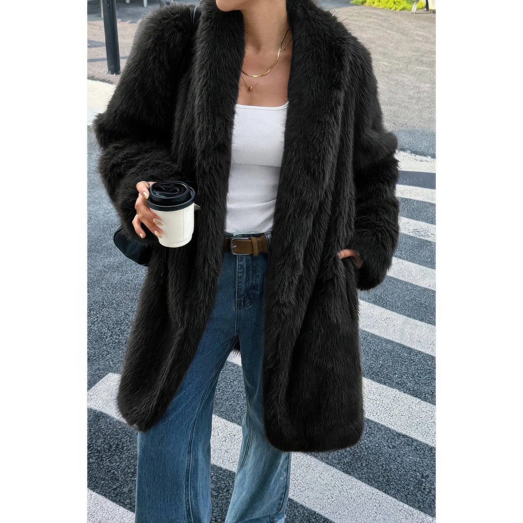 Solid Fluffy Faux Fur Shaggy Long Body Outwear - DressAffection