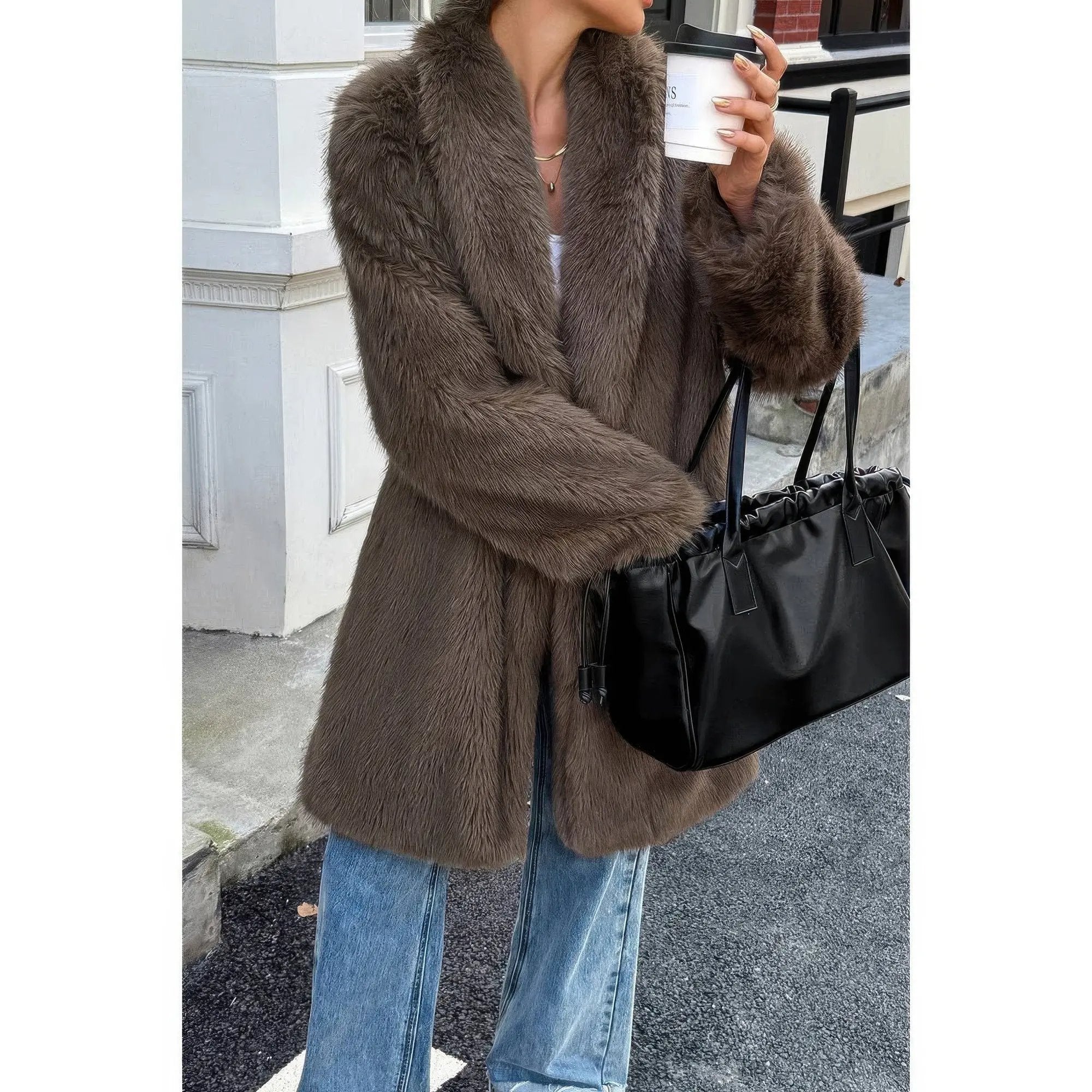 Solid Fluffy Faux Fur Shaggy Long Body Outwear - DressAffection