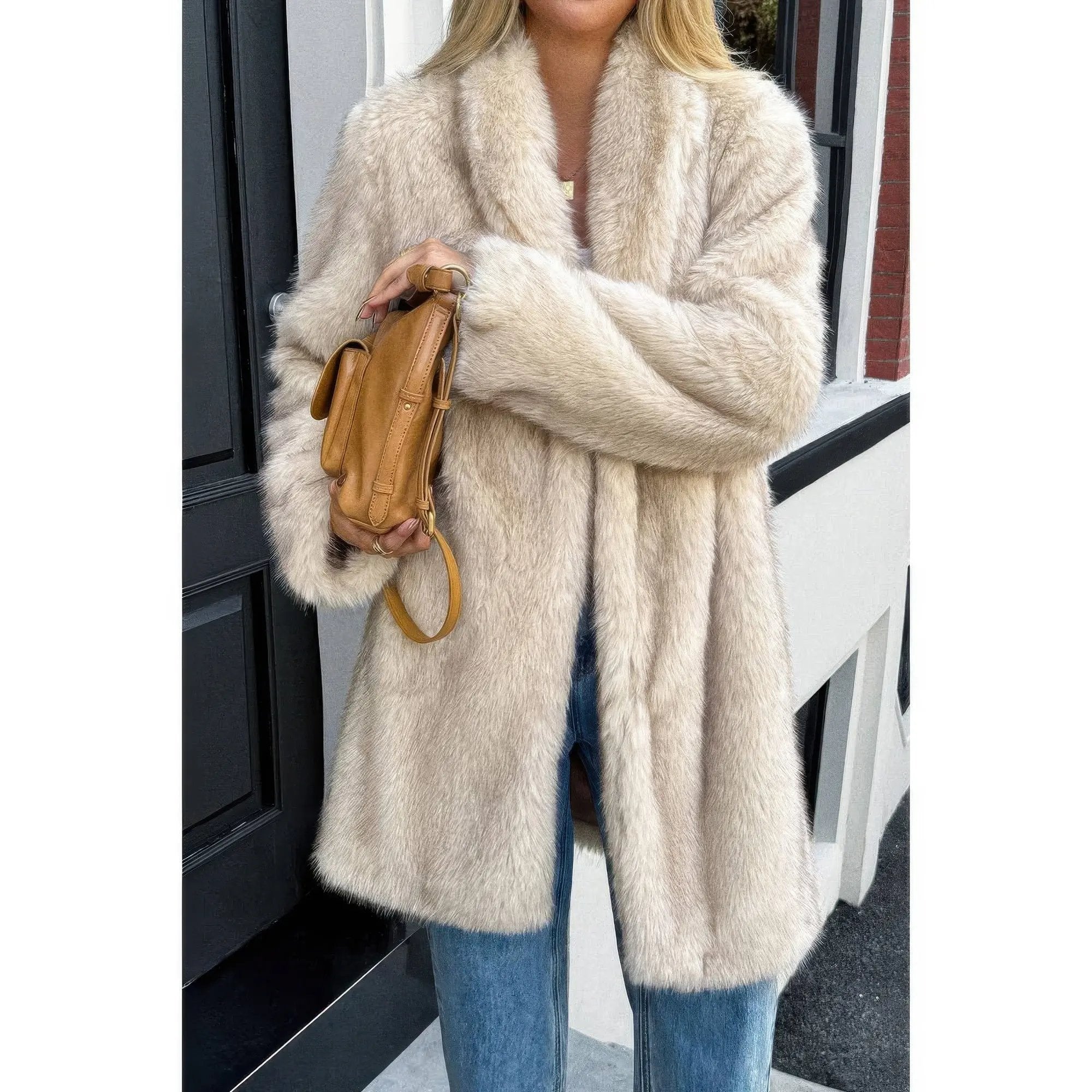 Solid Fluffy Faux Fur Shaggy Long Body Outwear - DressAffection