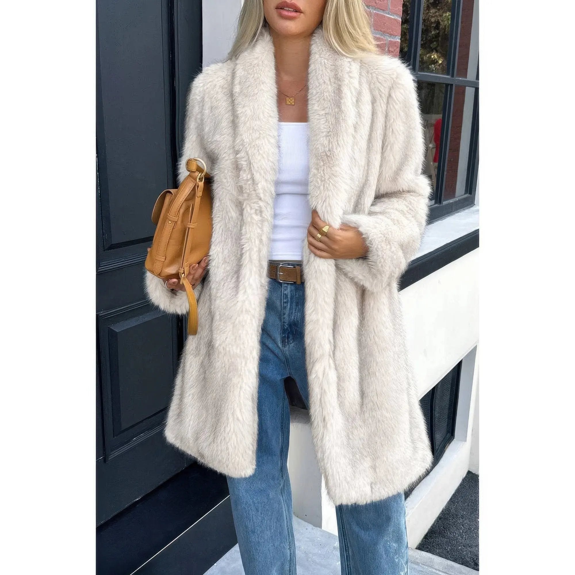 Solid Fluffy Faux Fur Shaggy Long Body Outwear - DressAffection