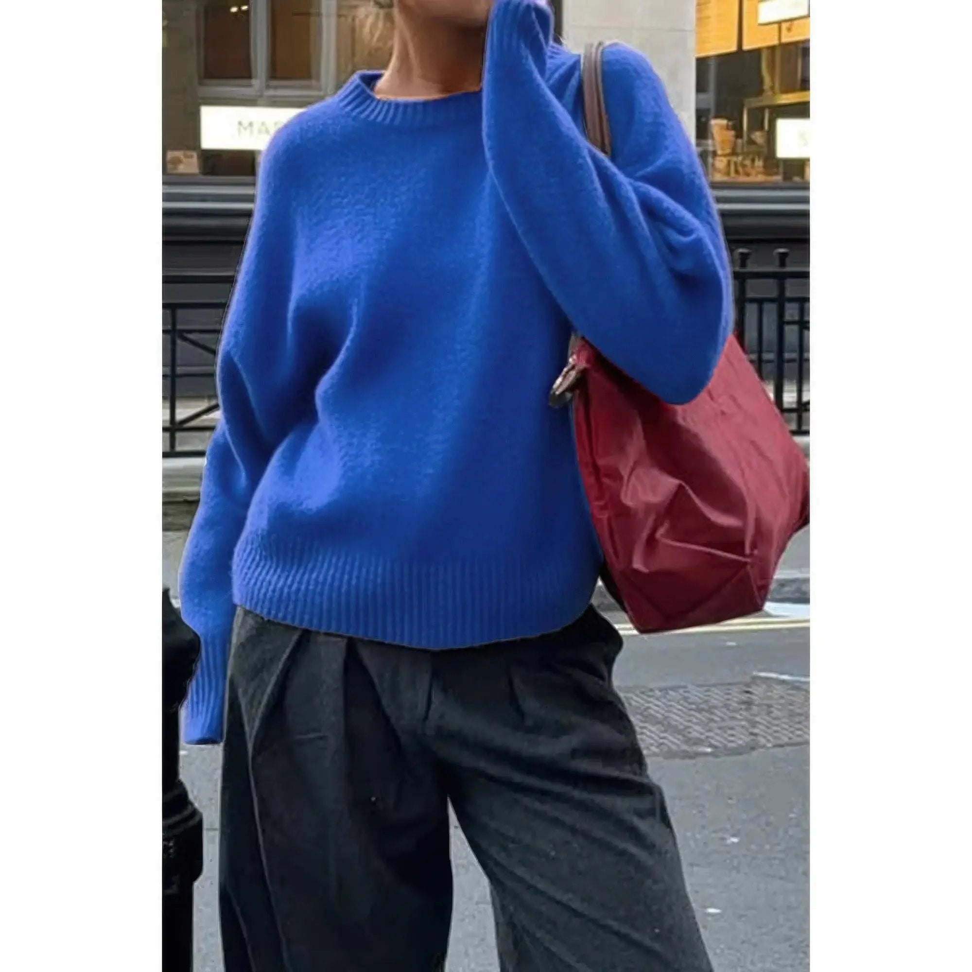 Solid Knit O Neck Long Sleeves Pullover Sweater - DressAffection