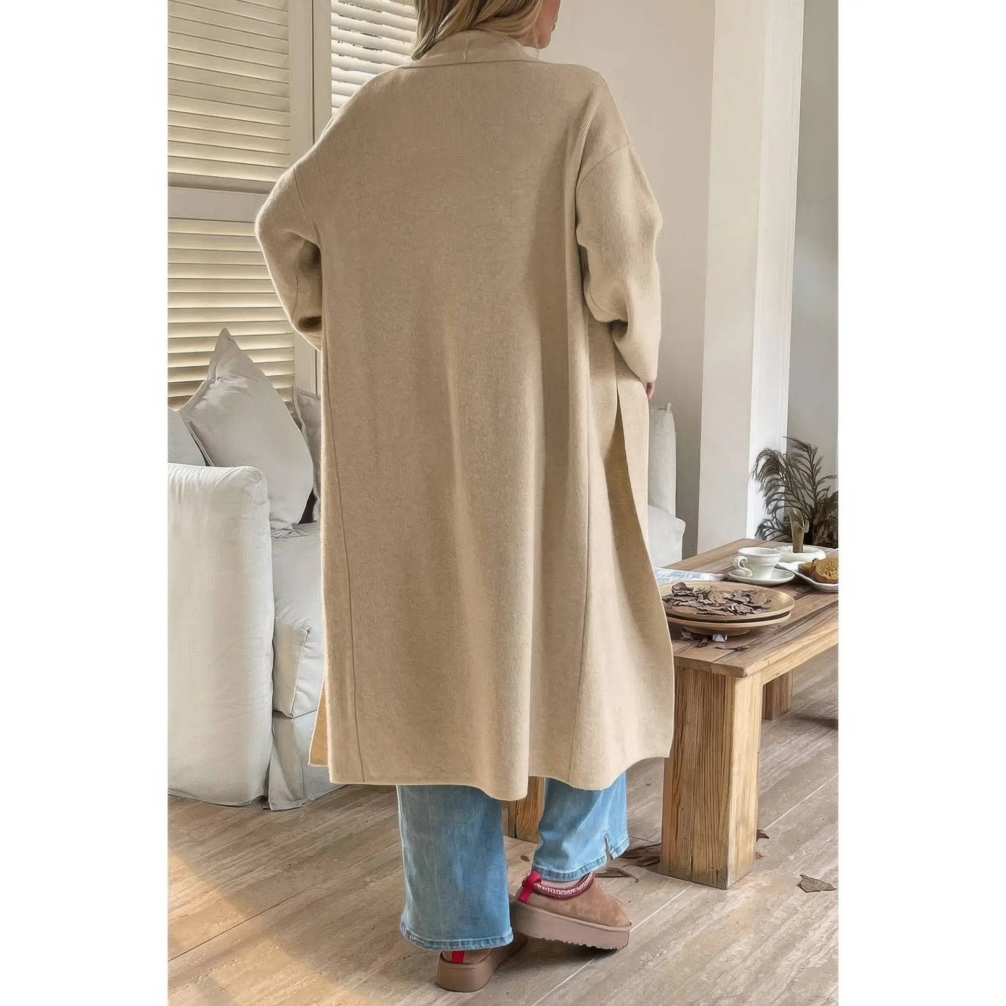 Solid Open Front Knit Long Body Cardigan - DressAffection