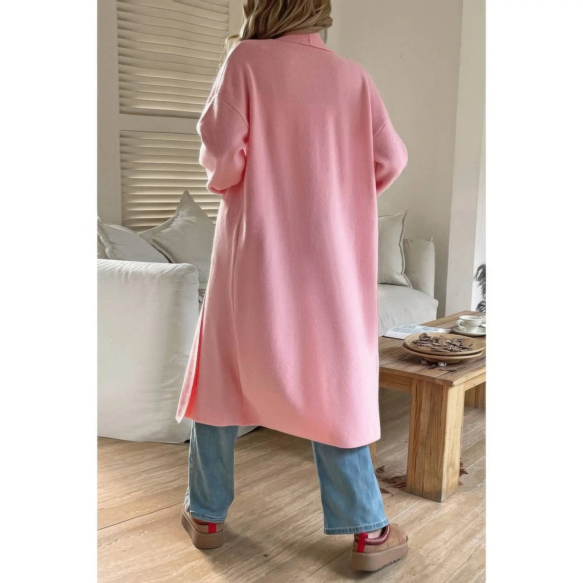 Solid Open Front Knit Long Body Cardigan - DressAffection