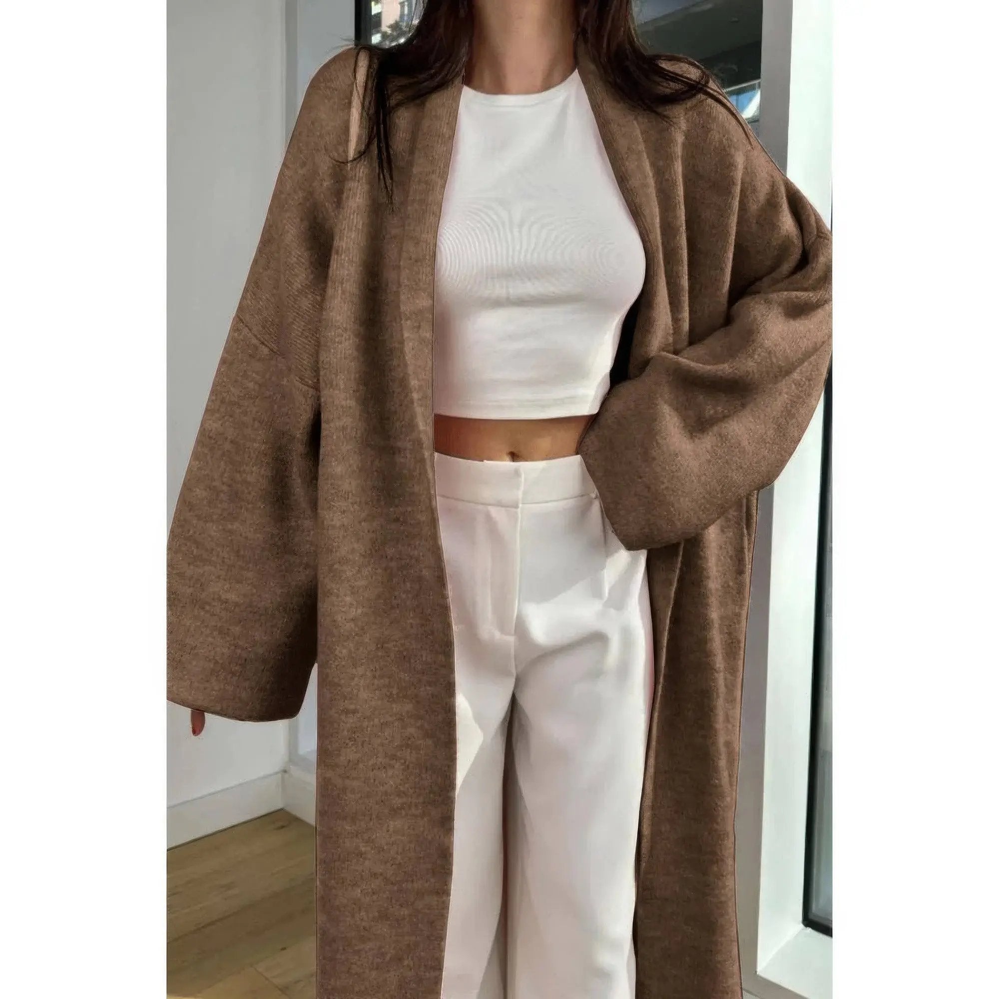 Solid Open Front Knit Long Body Cardigan - DressAffection