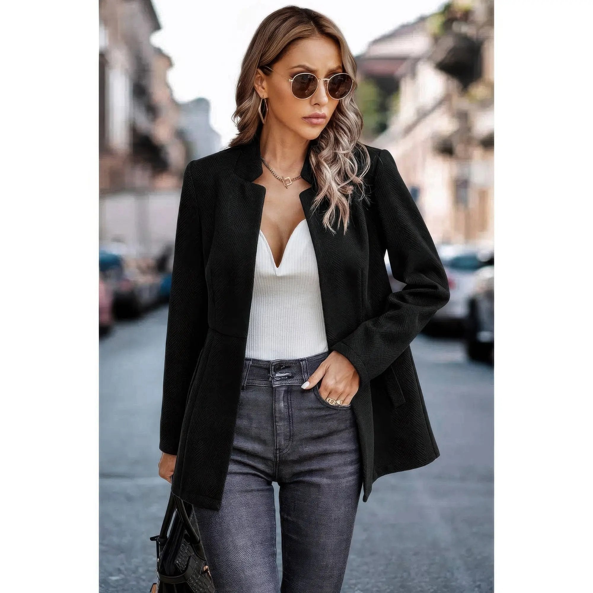 Solid Pocket Long Sleeve Elegant Wool Coat - DressAffection