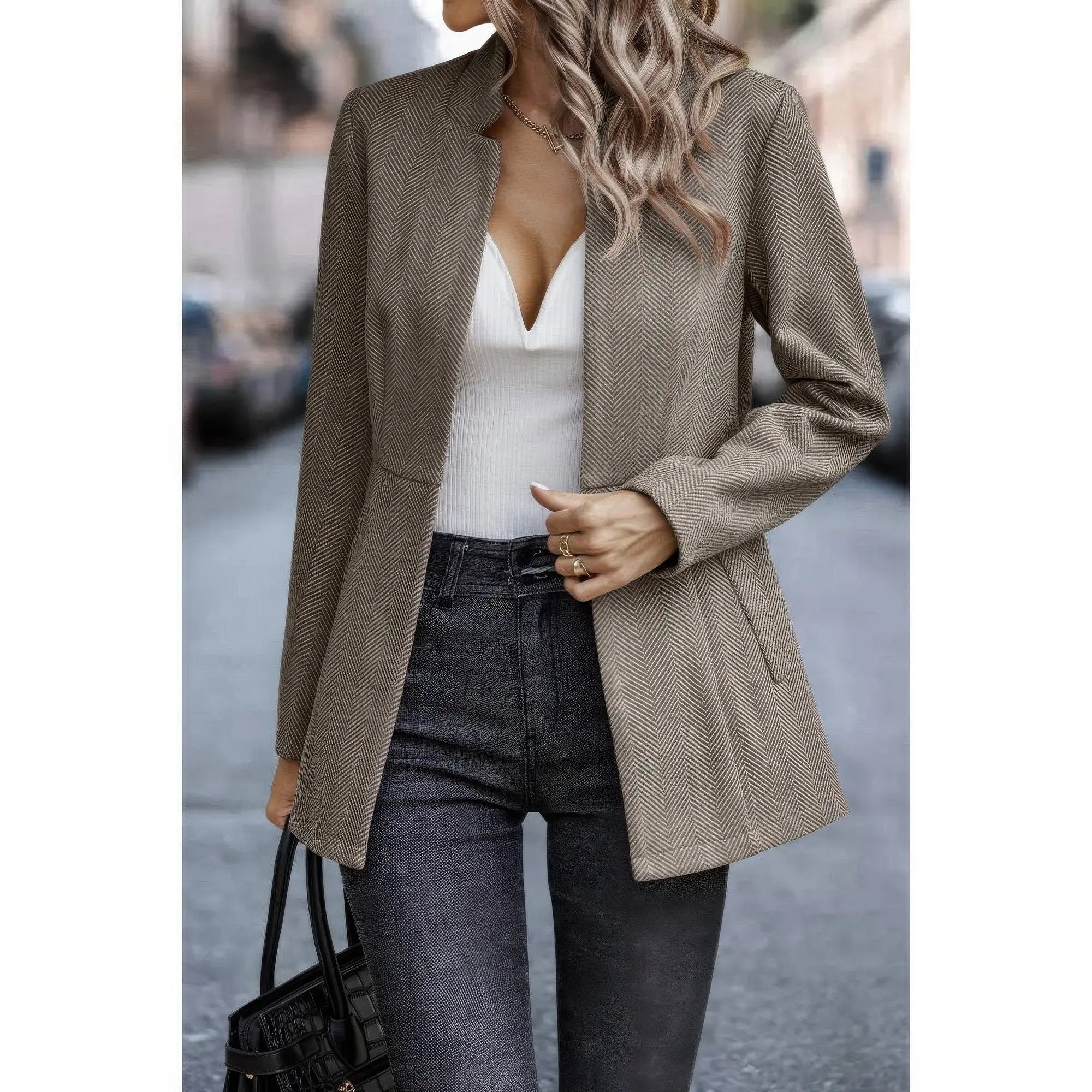 Solid Pocket Long Sleeve Elegant Wool Coat - DressAffection