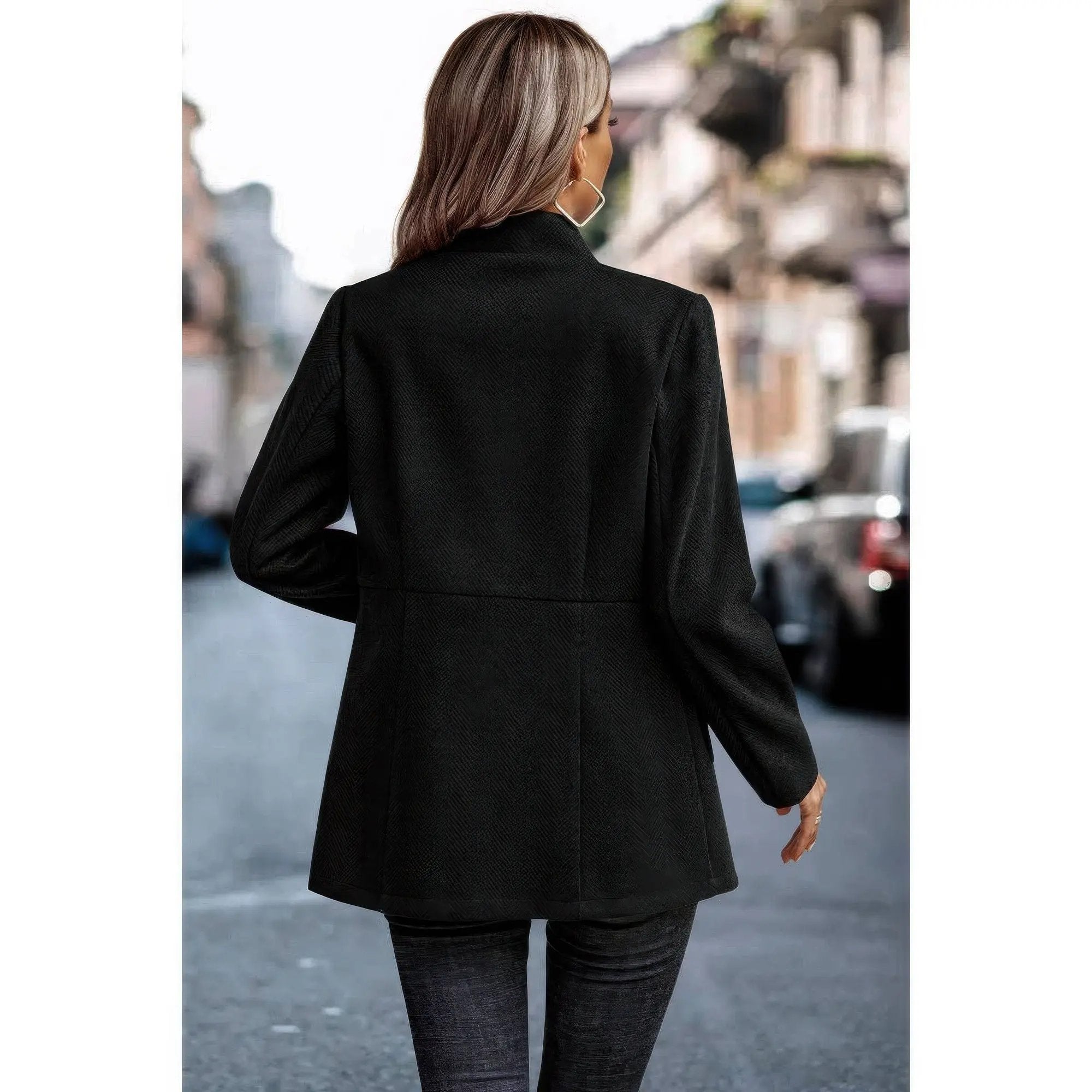 Solid Pocket Long Sleeve Elegant Wool Coat - DressAffection