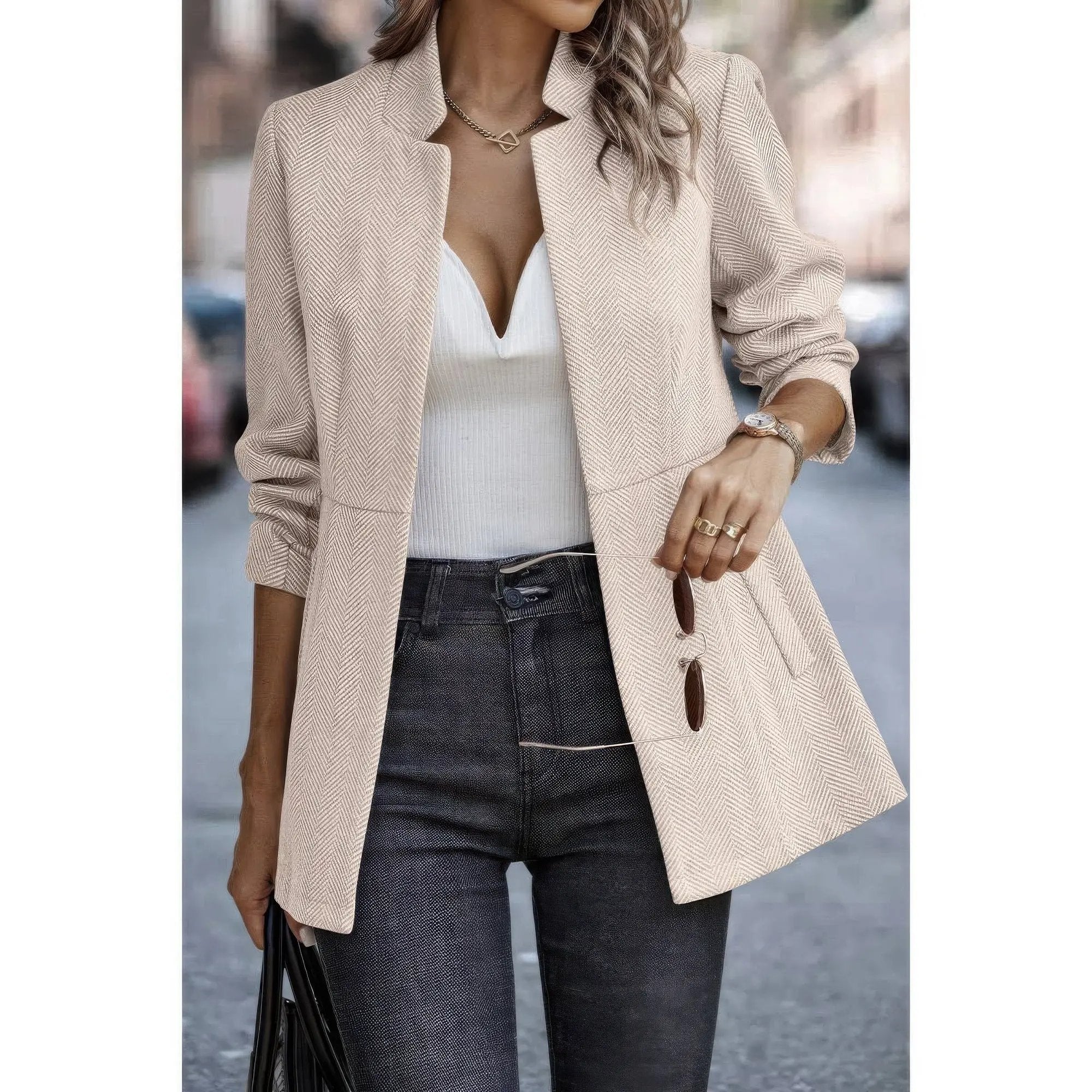 Solid Pocket Long Sleeve Elegant Wool Coat - DressAffection