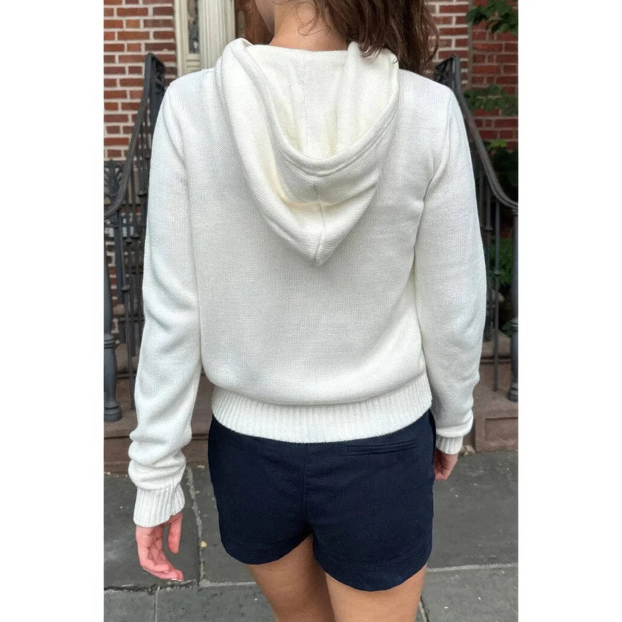 Solid Ribbed Knit Zipper Pockets Hoodie - DressAffection