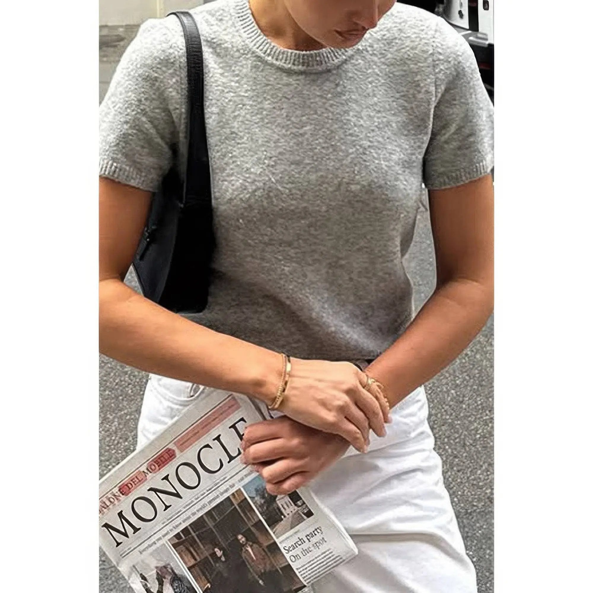 Solid Wool O Neck Knit Short Sleeve Shirt - DressAffection