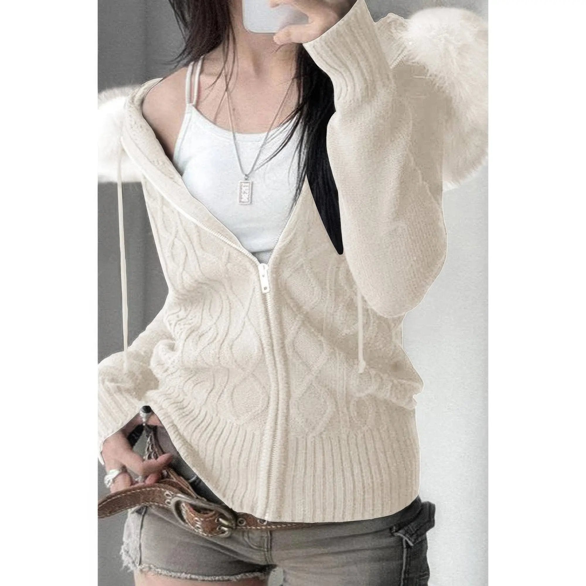 Solid Zipper Twist And Fur Stitching Jacket - DressAffection