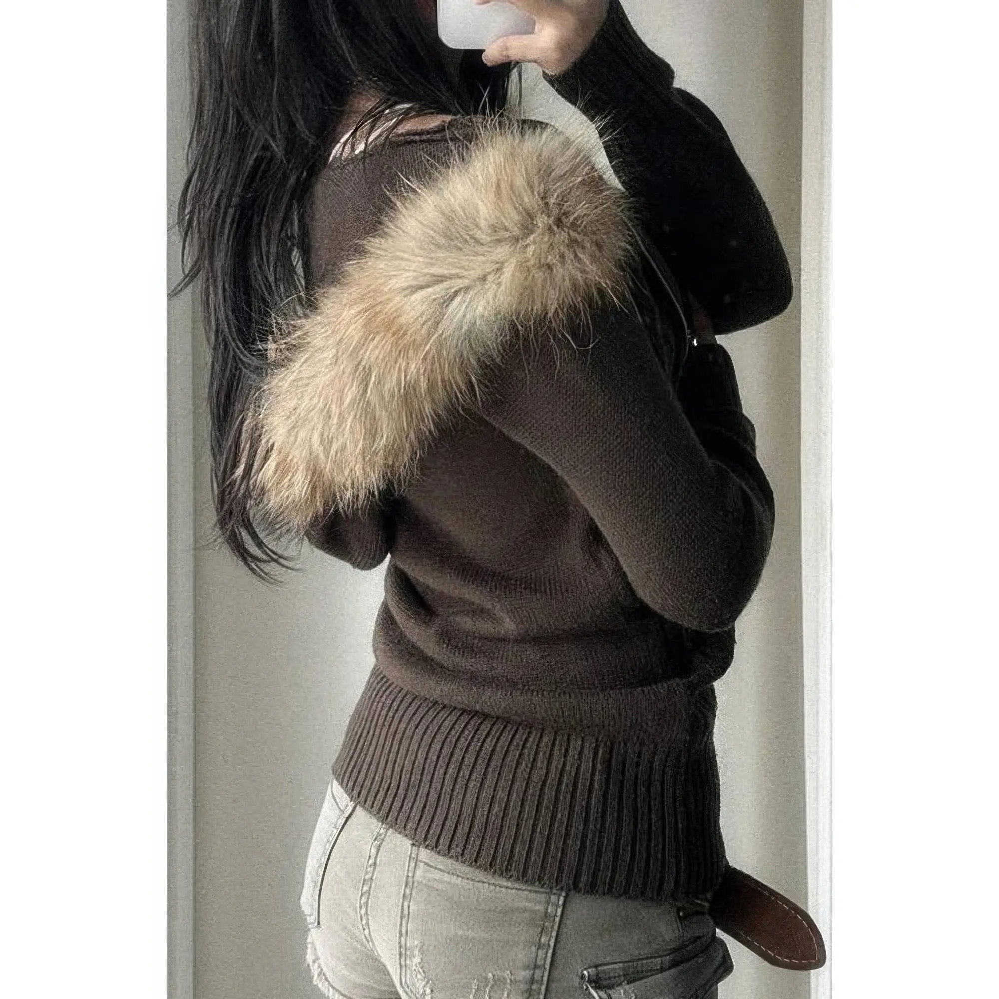 Solid Zipper Twist And Fur Stitching Jacket - DressAffection