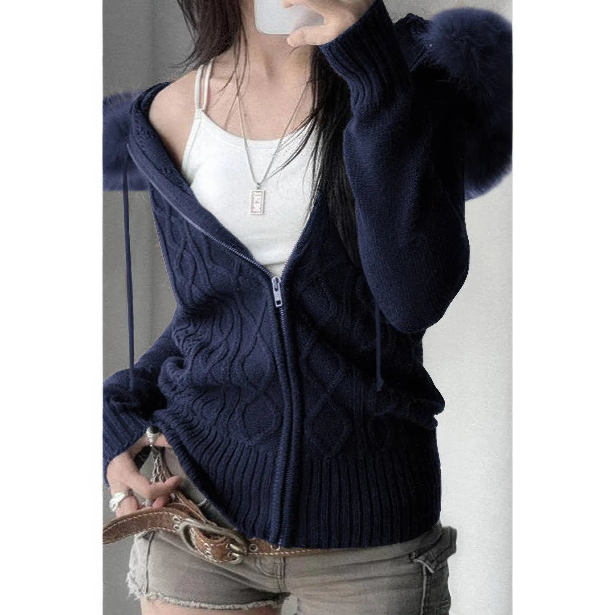 Solid Zipper Twist And Fur Stitching Jacket - DressAffection