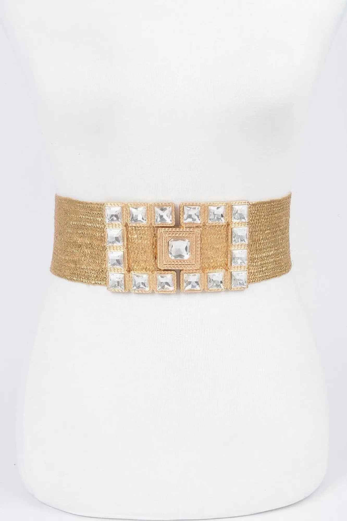 Stone Buckle Elastic Faux Straw Belt