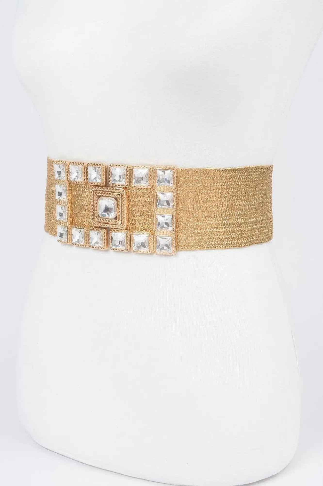 Stone Buckle Elastic Faux Straw Belt
