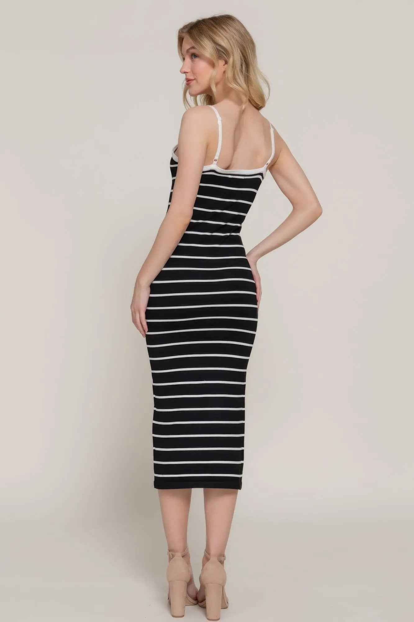 Straight Neck Stripe Spring Sweater Dress