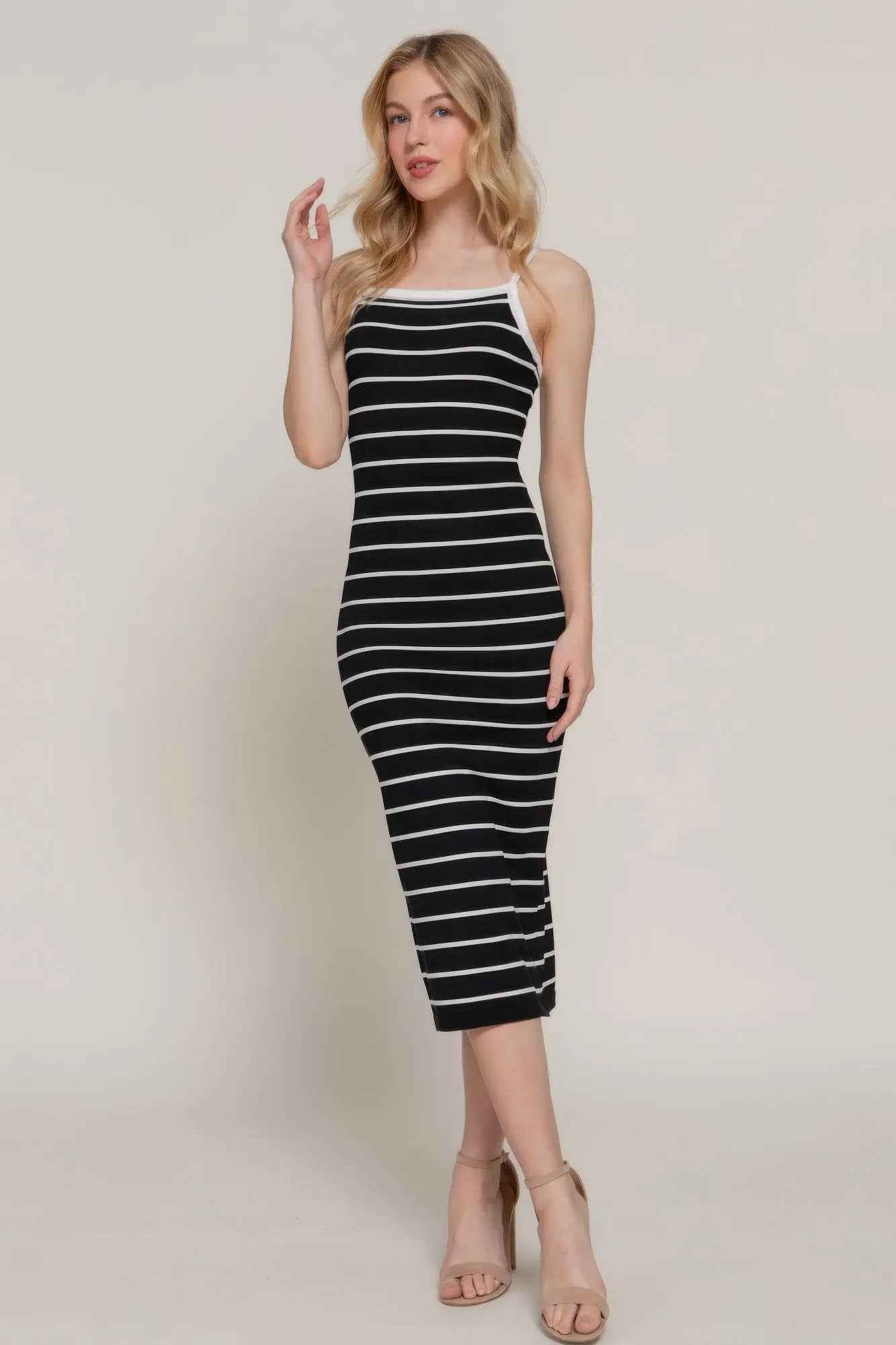 Straight Neck Stripe Spring Sweater Dress