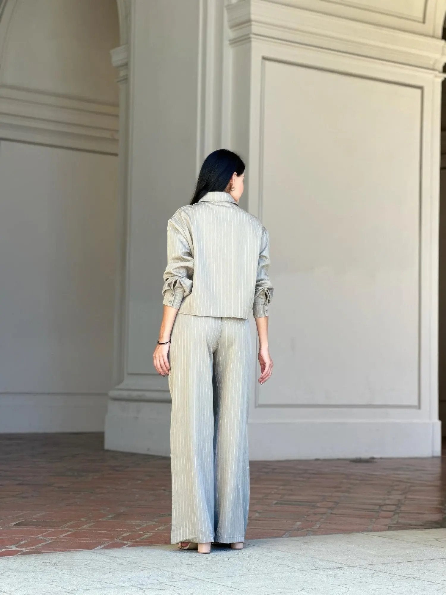 Striped Set With Double Waistband Pants And Top - DressAffection