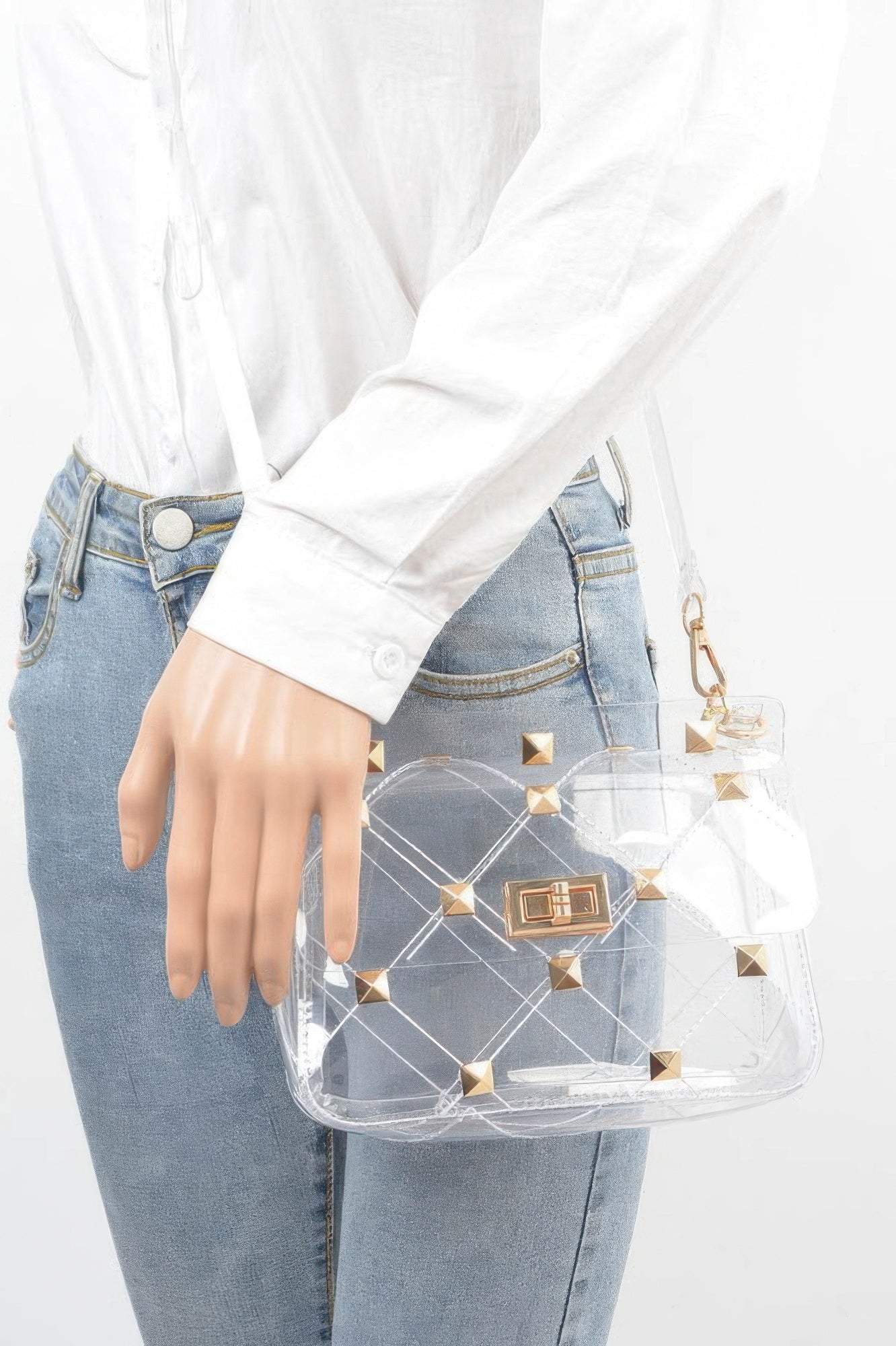 Studded Clear Handle Bag - DressAffection