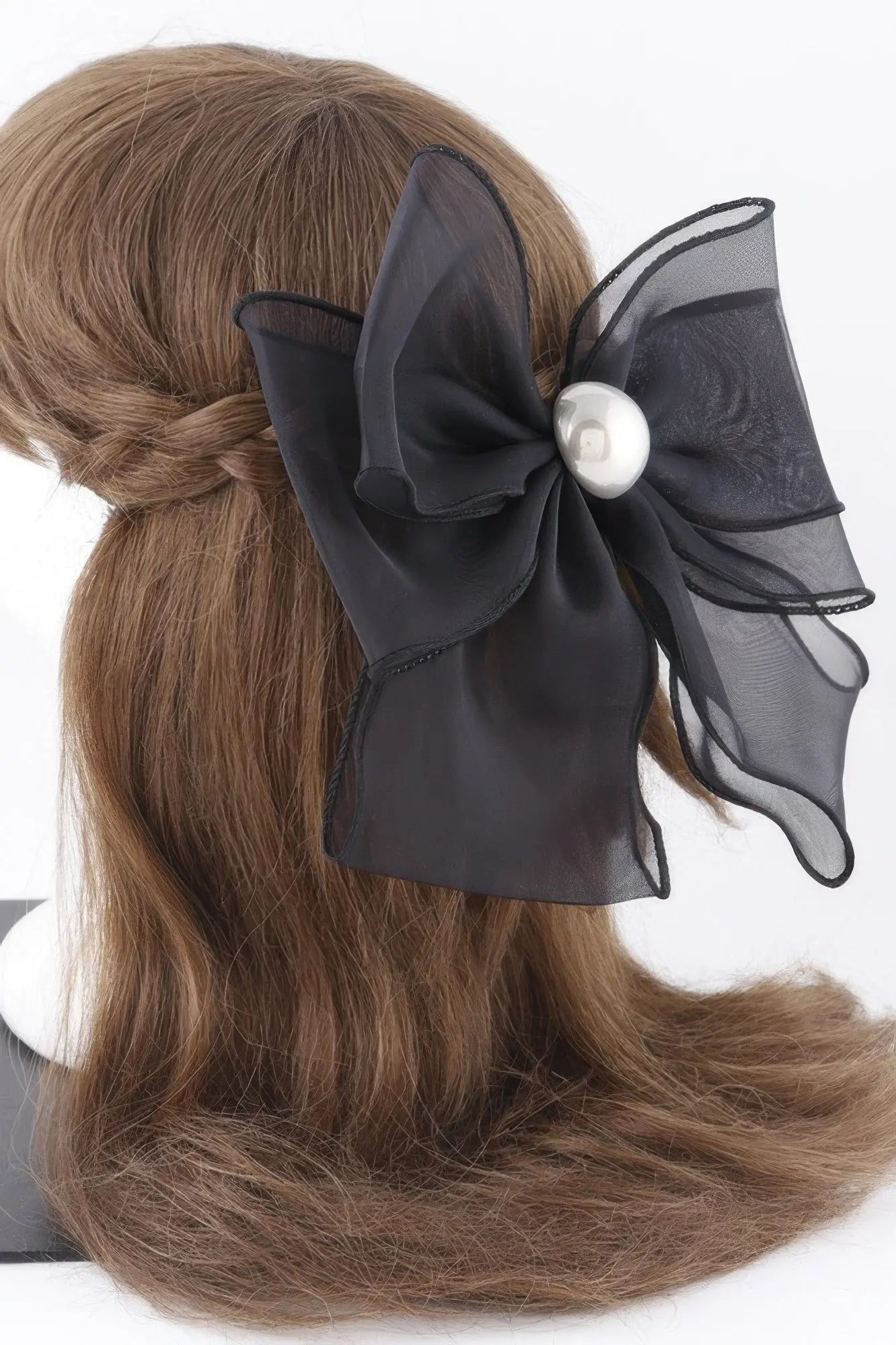 Translucent Pearl Ribbon Hair Clip - DressAffection