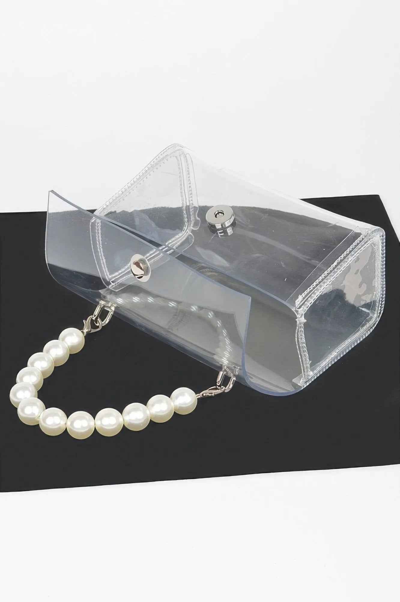 Transparent Pearl Handle Flap Bag