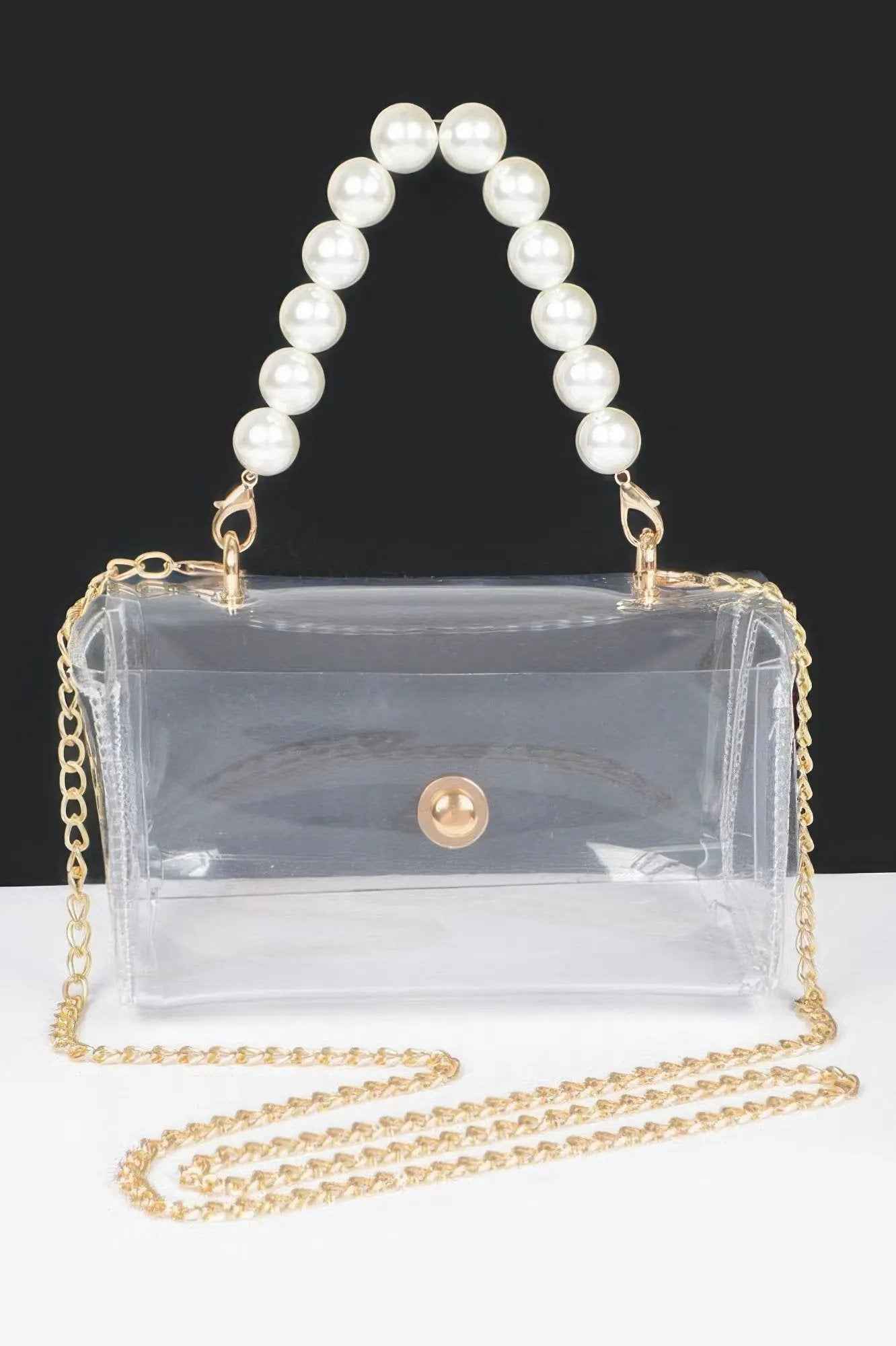Transparent Pearl Handle Flap Bag