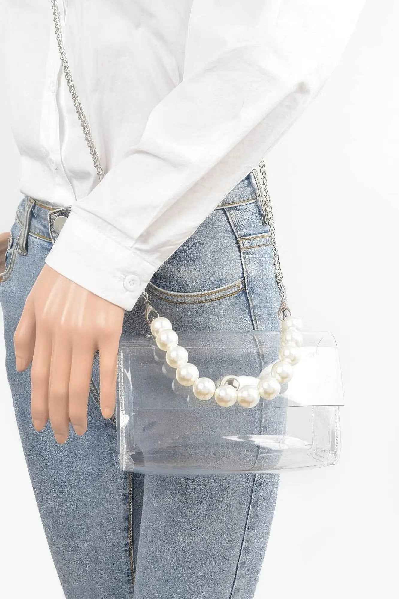 Transparent Pearl Handle Flap Bag